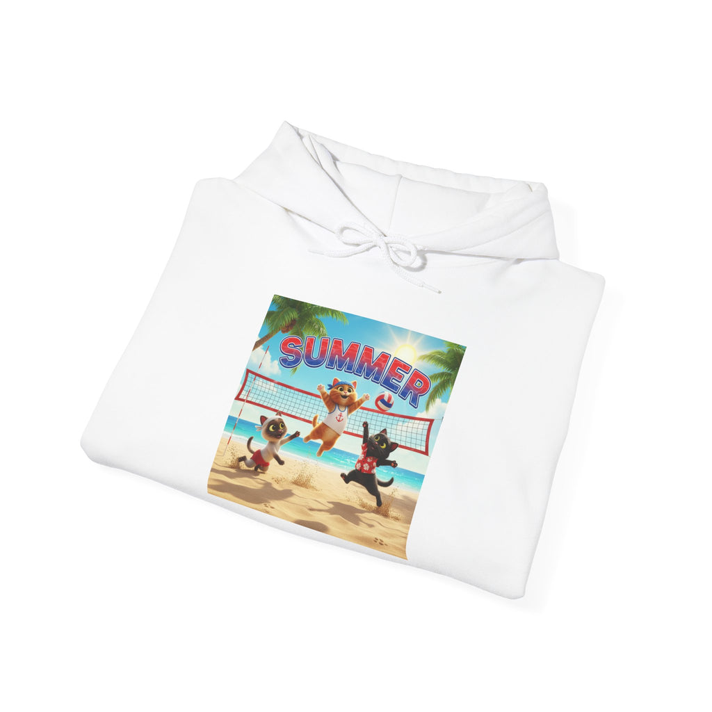 Kitties Summer Beach Volleyball Hoodie | Cute Cat Vacation Graphic Sweatshirt