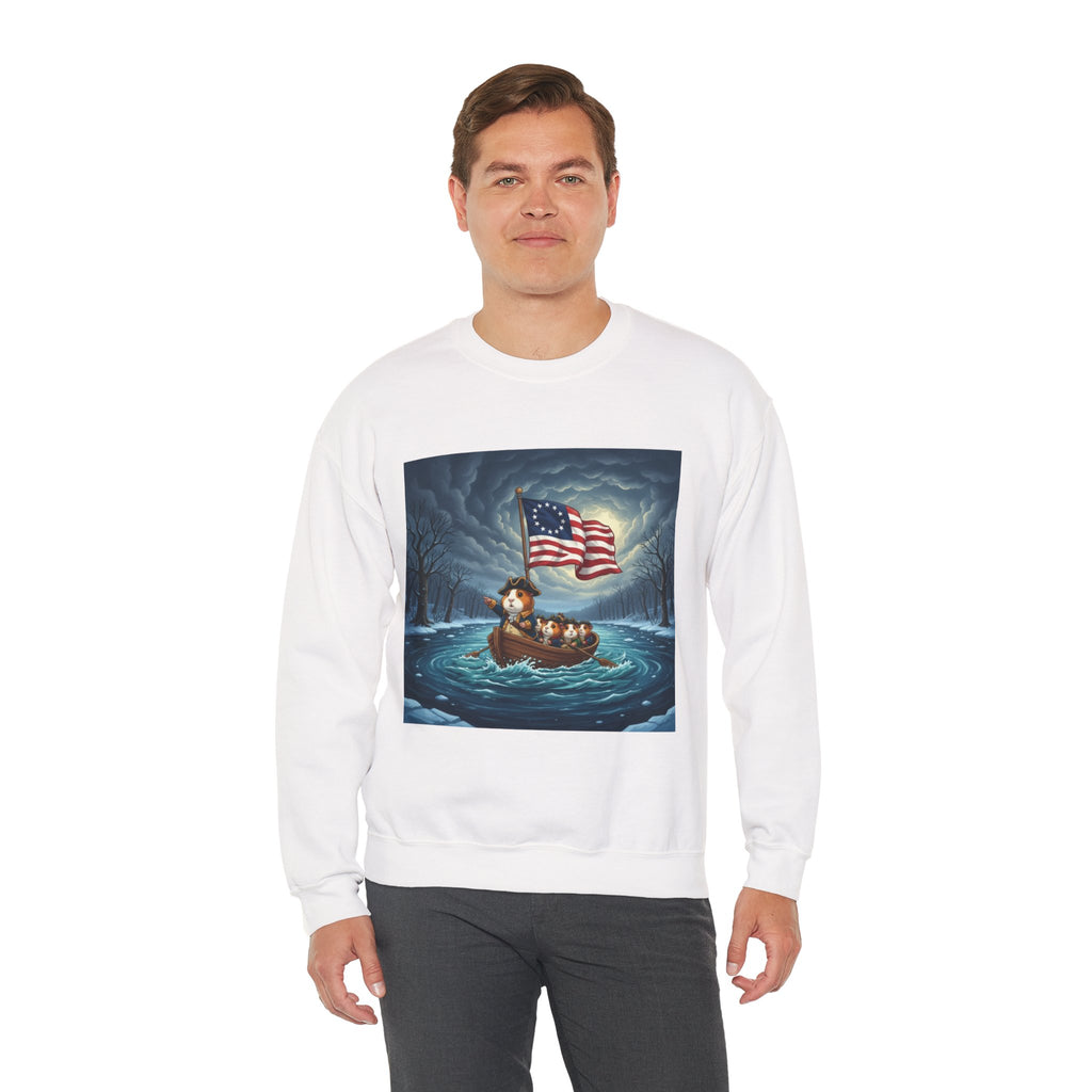 Crewneck Sweatshirt — Patriotic Guinea Pig  Rowing Boat with American Flag Graphic