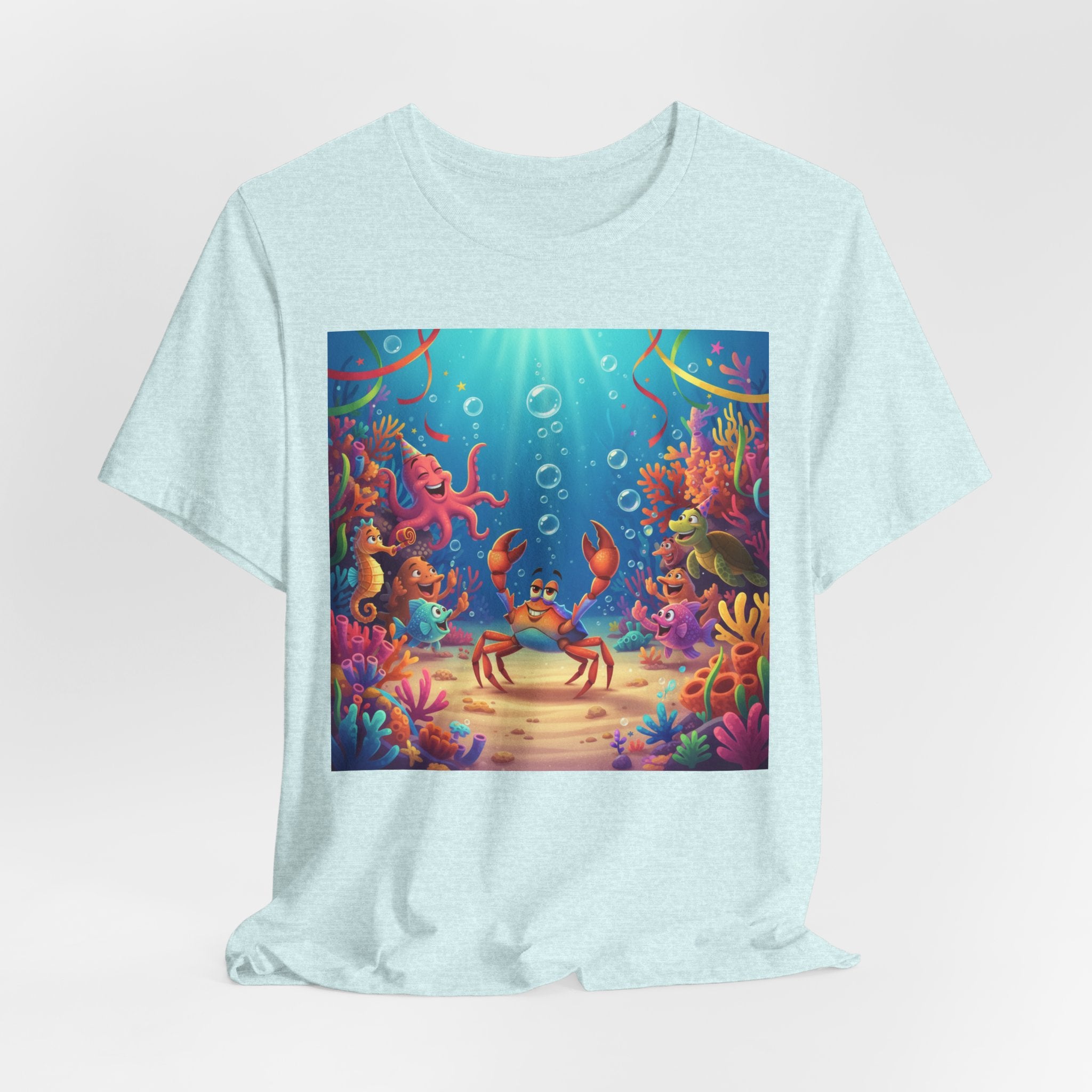Sea Underwater Crab Cartoon T-Shirt — Colorful Ocean Life Kids Tee