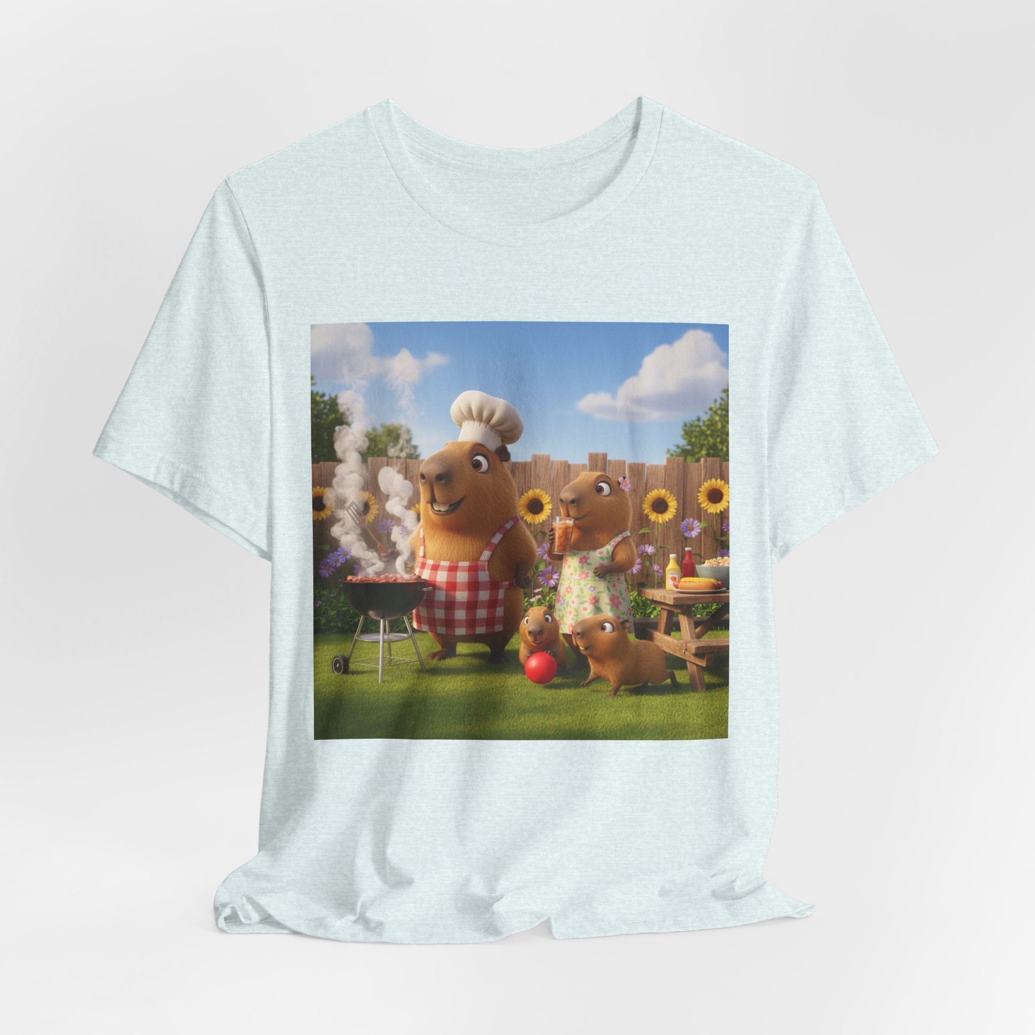 Capybara BBQ Cartoon T-Shirt — Cute Summer Picnic Graphic Tee