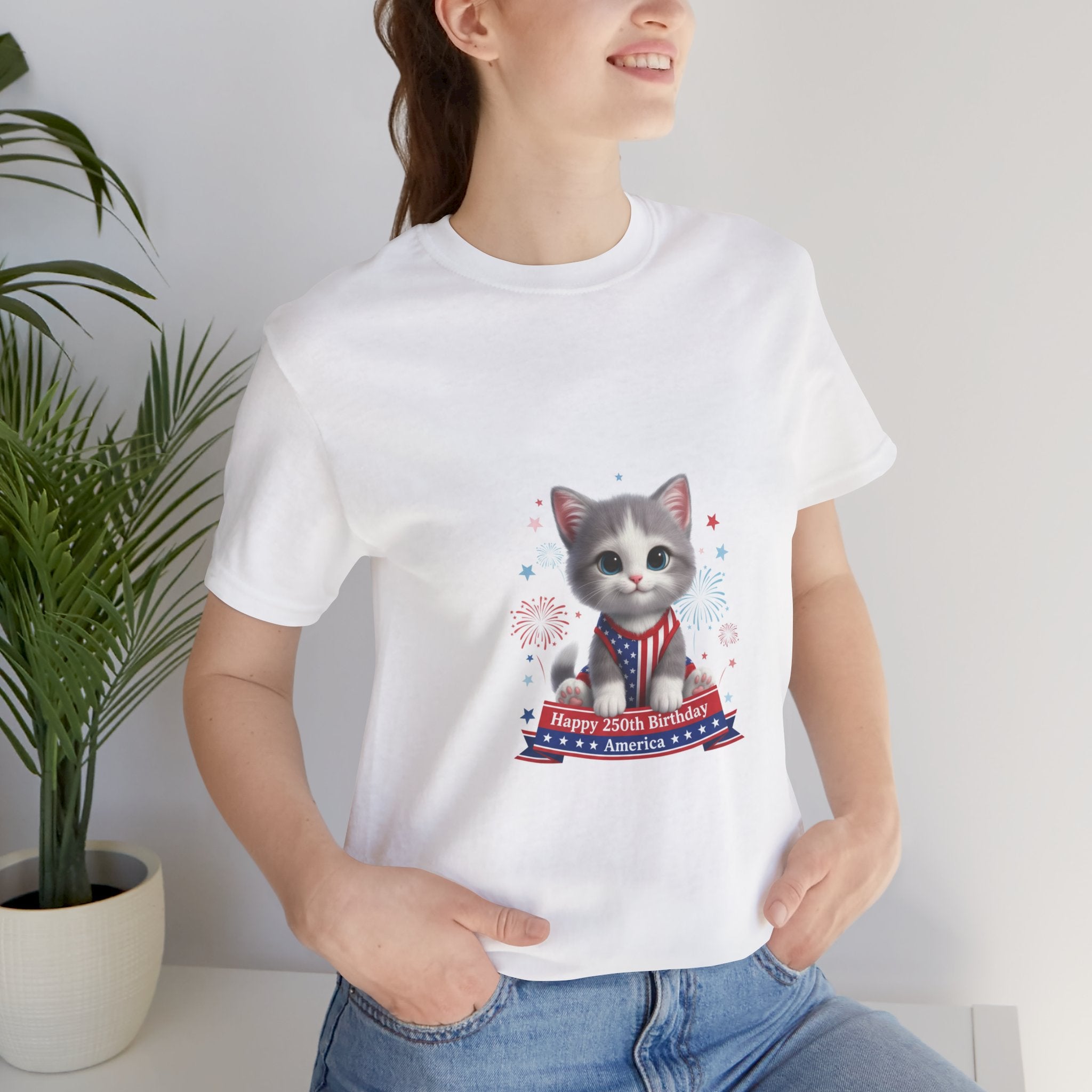 Fourth of July Cat T‑Shirt — "Happy 4th of July America" Patriotic Kitten Tee