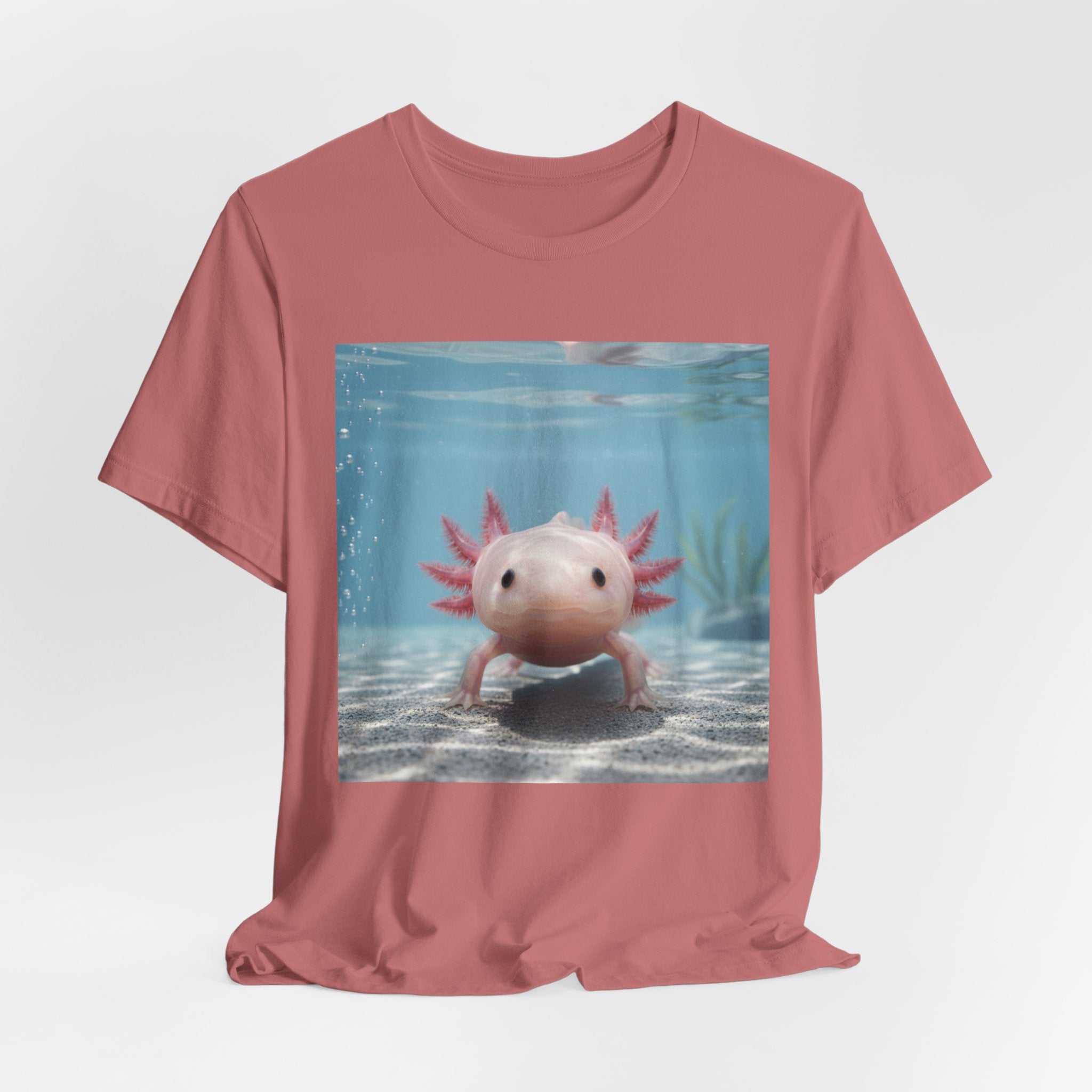 Axolotl Smiles Underwater Tee — Cute Pink Axolotl Graphic T‑Shirt