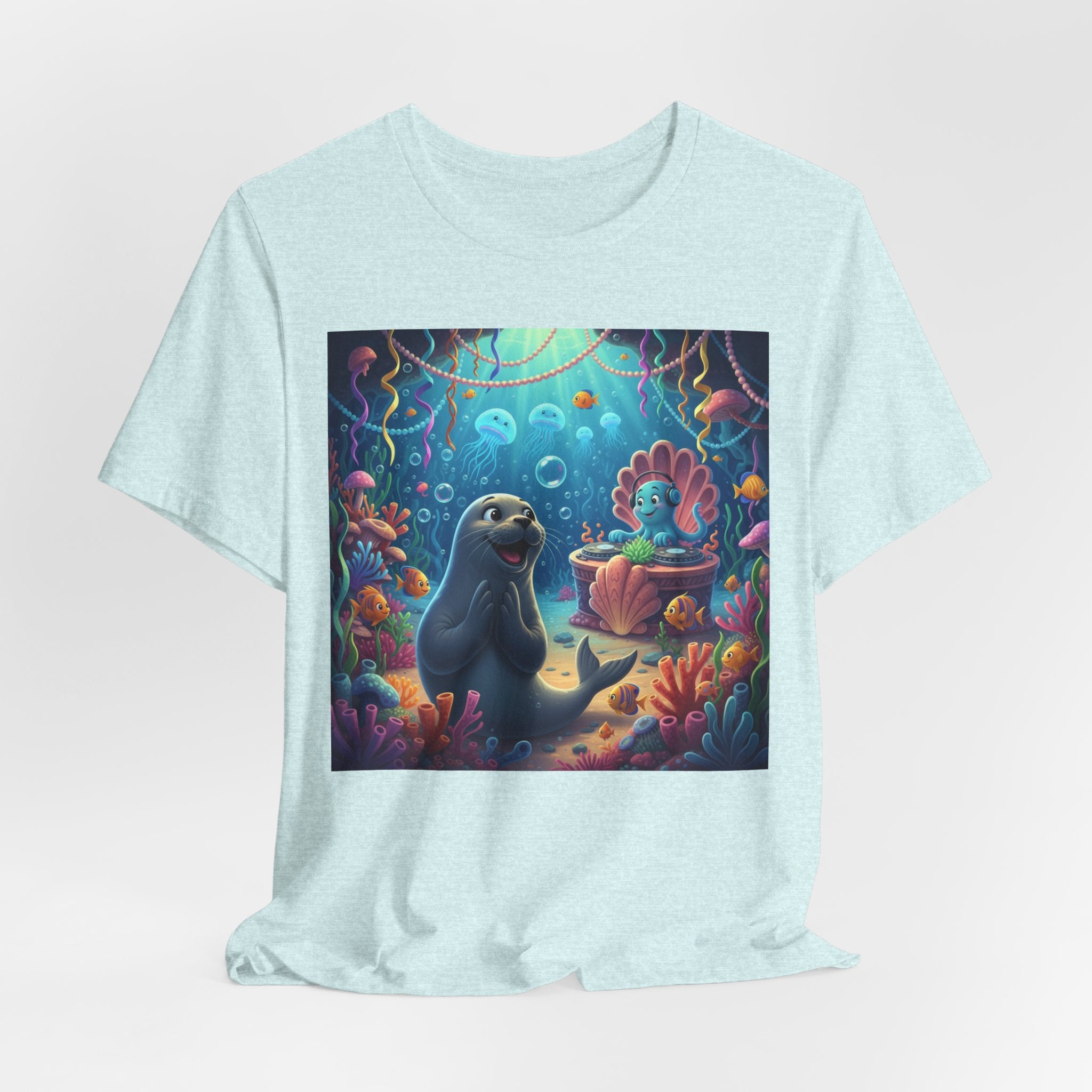Sea Friends Graphic Tee — Playful Underwater Seal & Mermaid Design