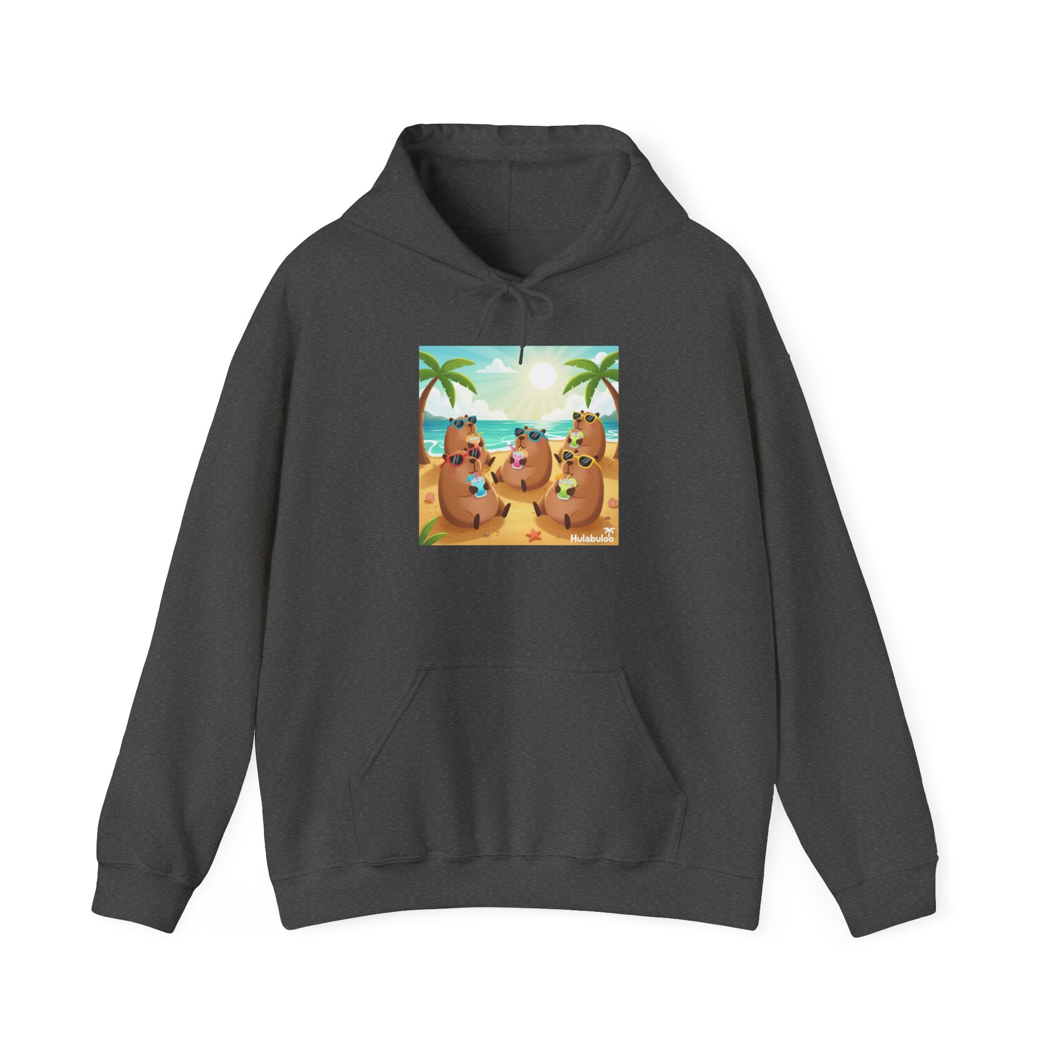 Capybaras at the Beach Hoodie — Cute Palm Tree Vacation Pullover