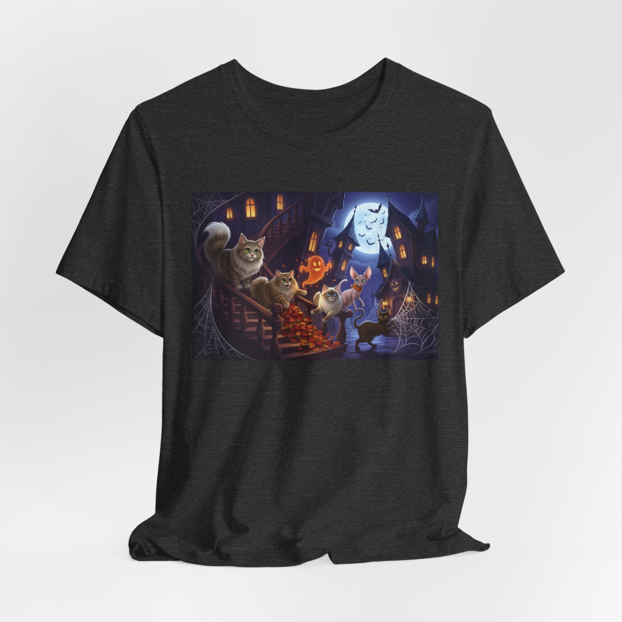 Cats Halloween Ghost & Cats Tee — Trick-or-Treat Night Graphic T-Shirt
