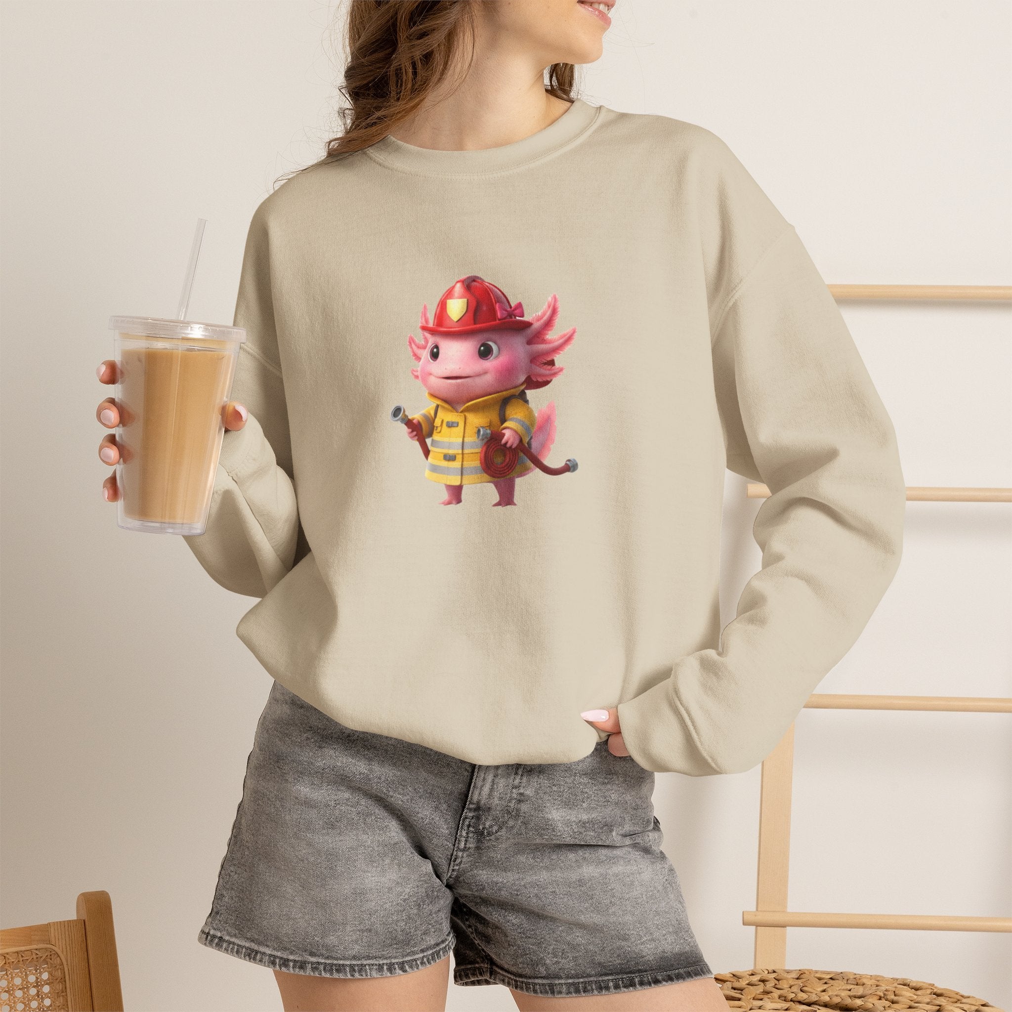 Axolotl Firefighter Sweatshirt - Cute Kids Crewneck Gift
