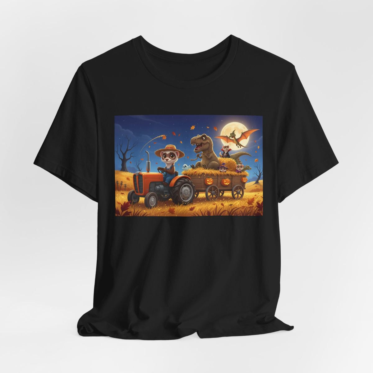 Dinosaurs Halloween Farm Truck Tee — Cute Driving Tractor with Dinosaur & Trick-or-Treat Hayride