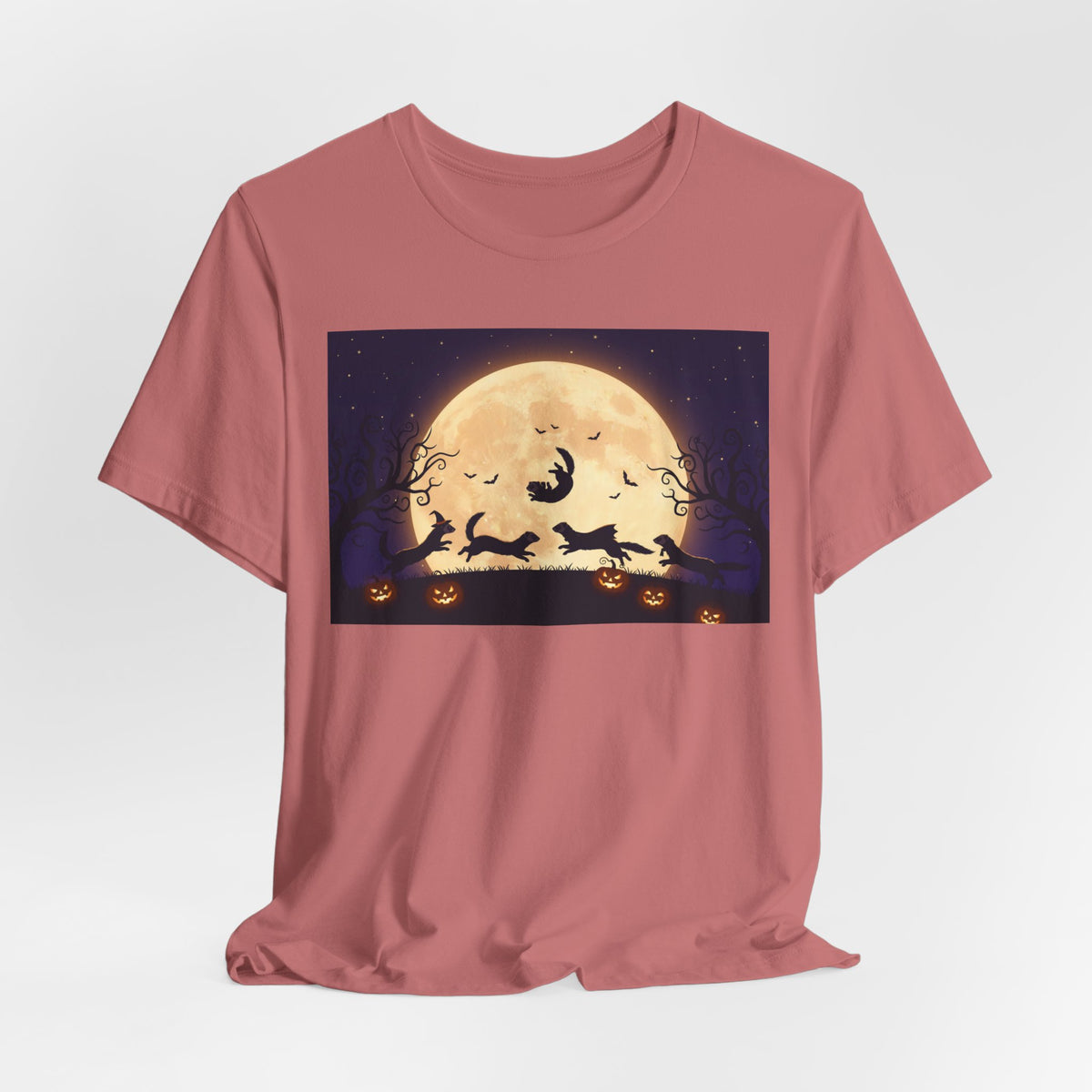 Ferrets Halloween Moon T‑Shirt — Spooky Full Moon Pumpkin Night Tee