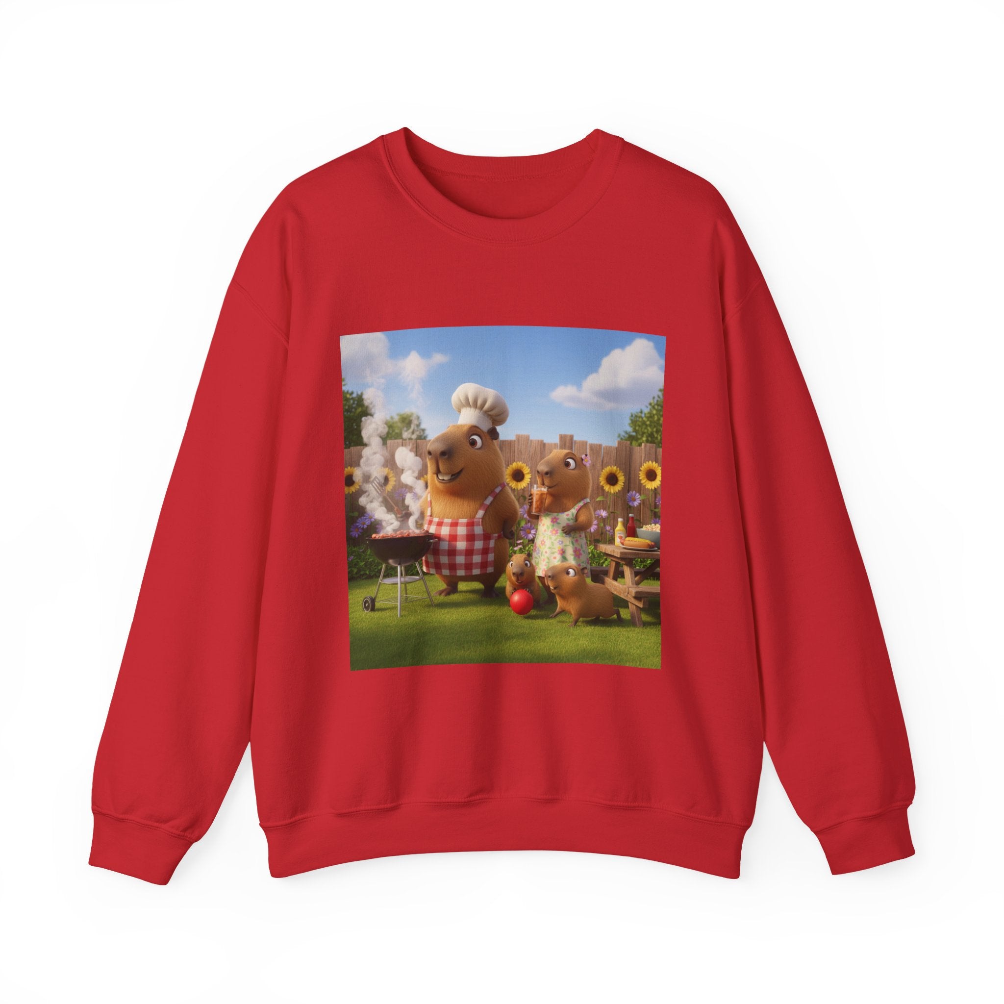 Capybara BBQ Crewneck Sweatshirt — Whimsical Capybara Family Illustration
