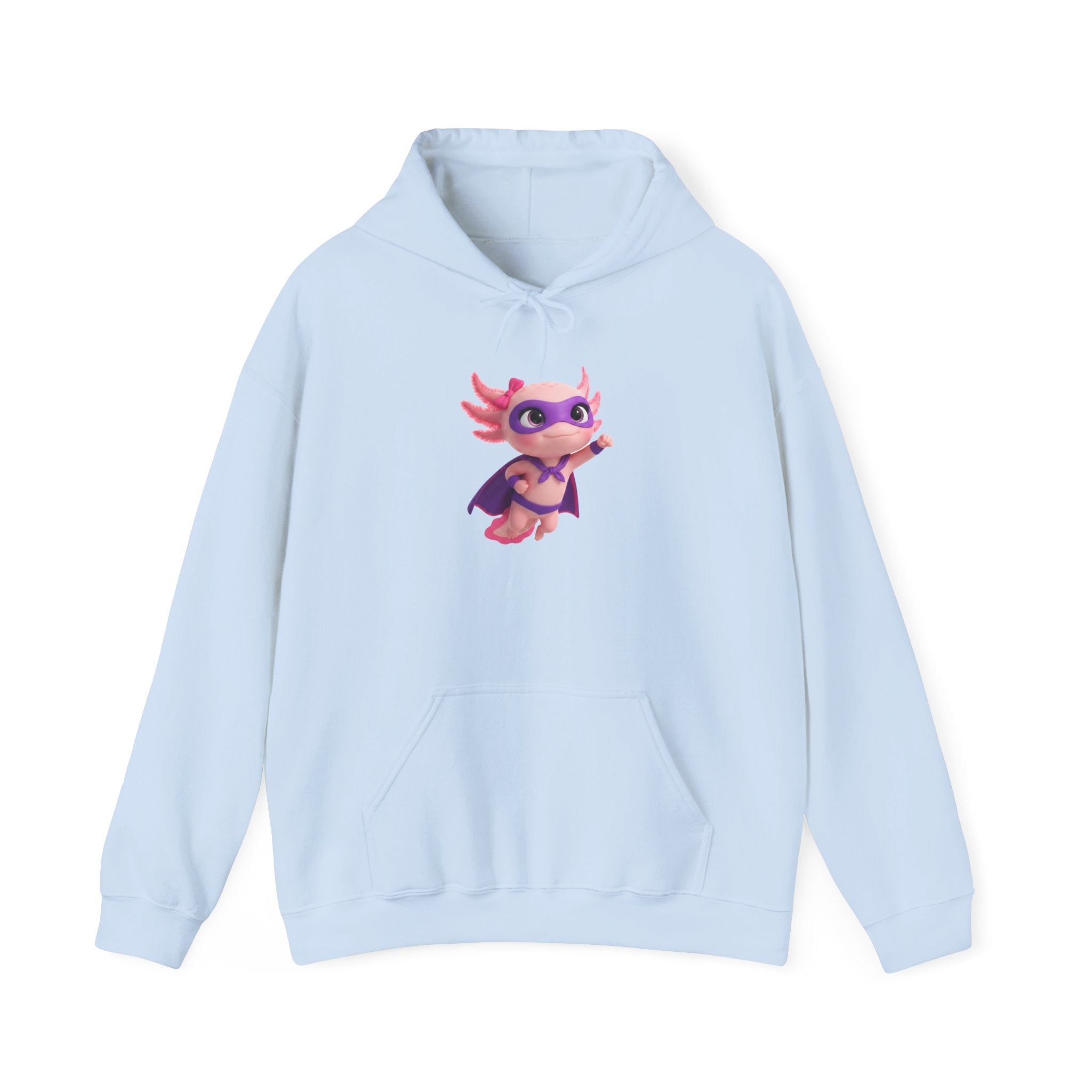 Axolotl Superhero Girl Hoodie — Cute Pink Axolotl with Cape Sweatshirt