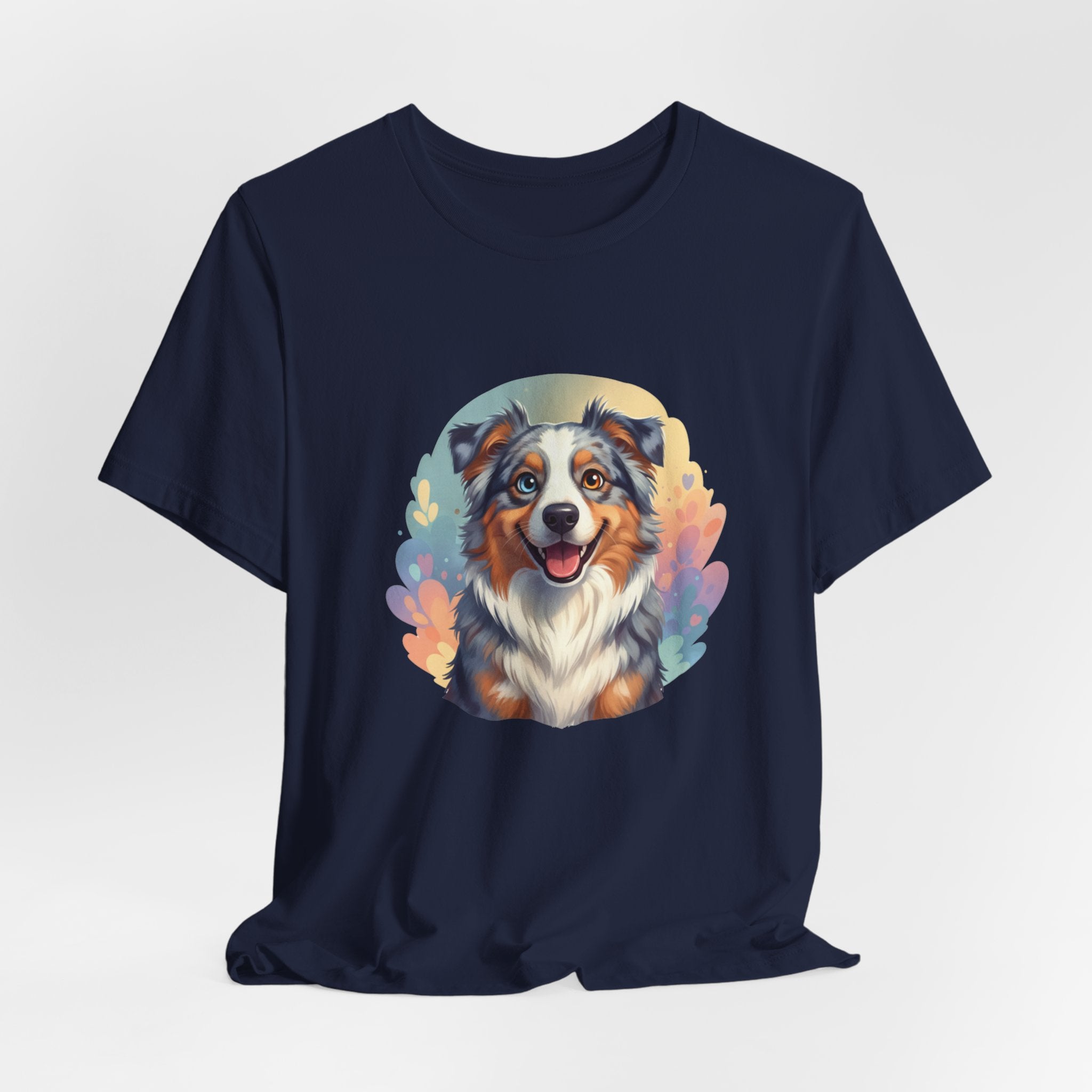 Australian Shepherd Dog Portrait T‑Shirt — Colorful Watercolor Pet Tee