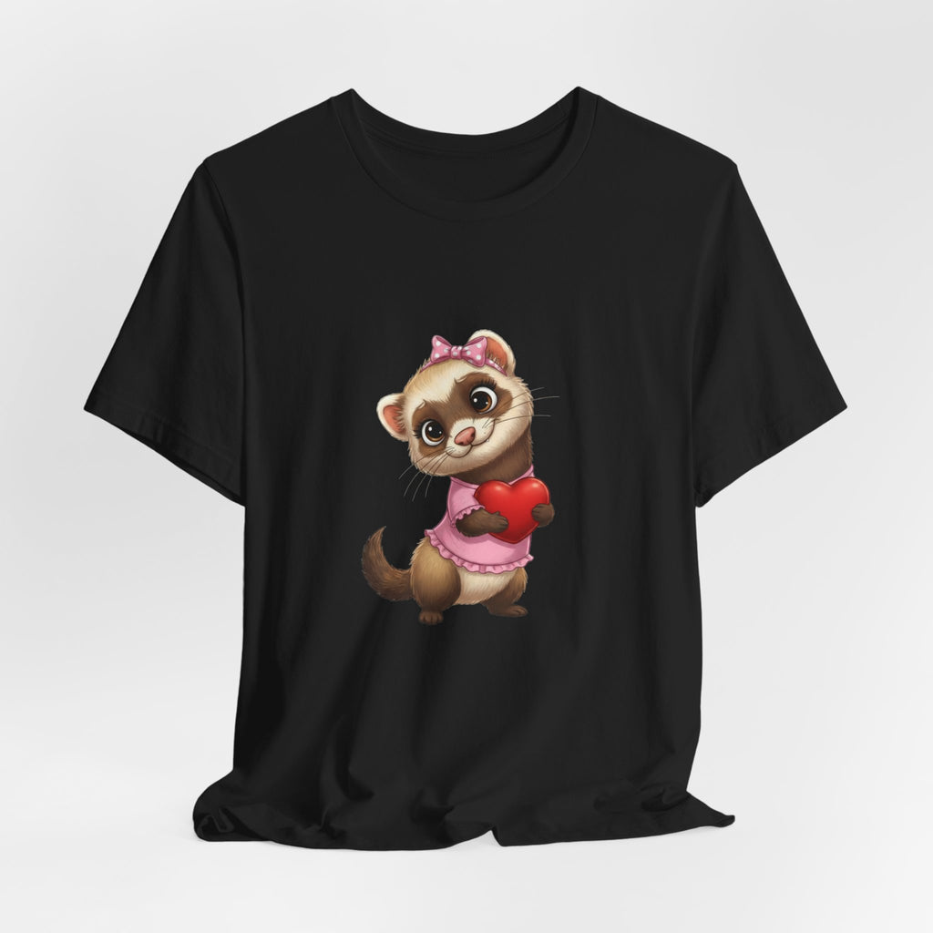 Ferret Holding Heart Tee — Valentine’s Day Kids & Women’s Graphic Shirt