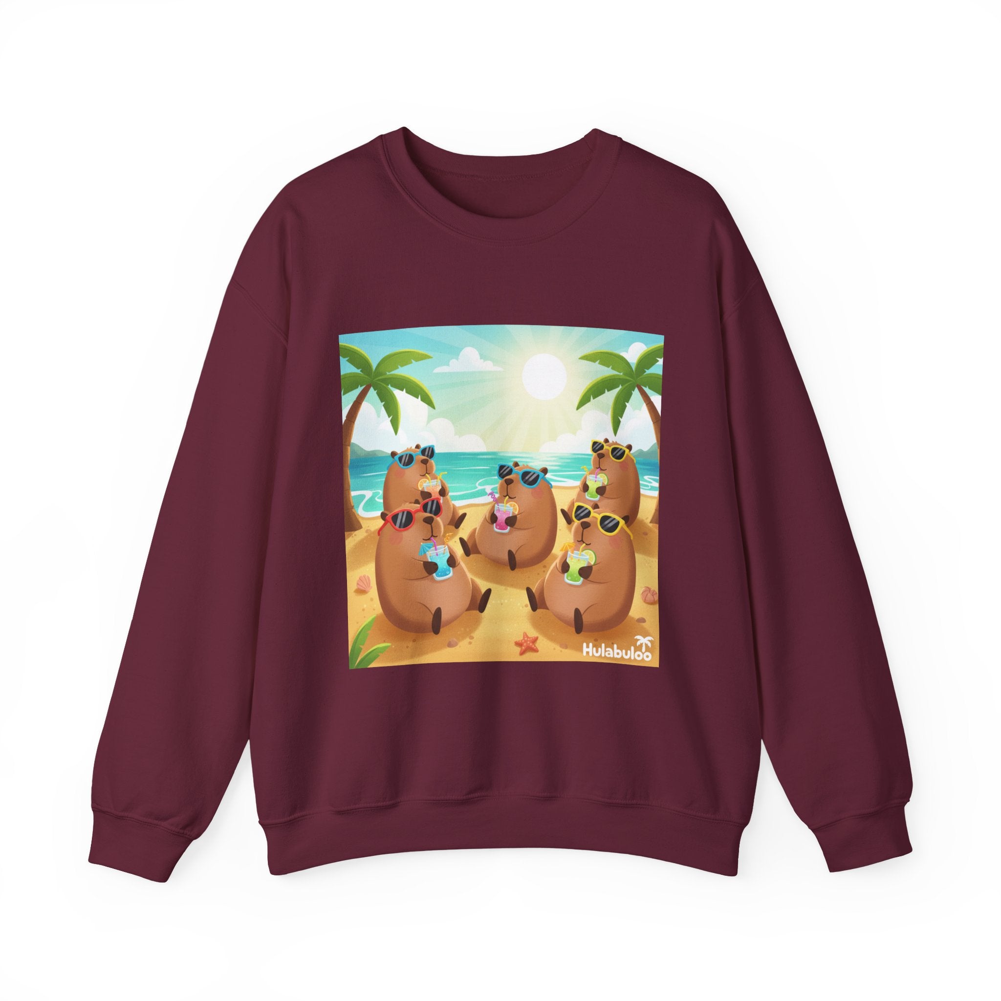 Capybara  Beach Crewneck Sweatshirt — Cute Tropical Capybaras Drinking Cocktails