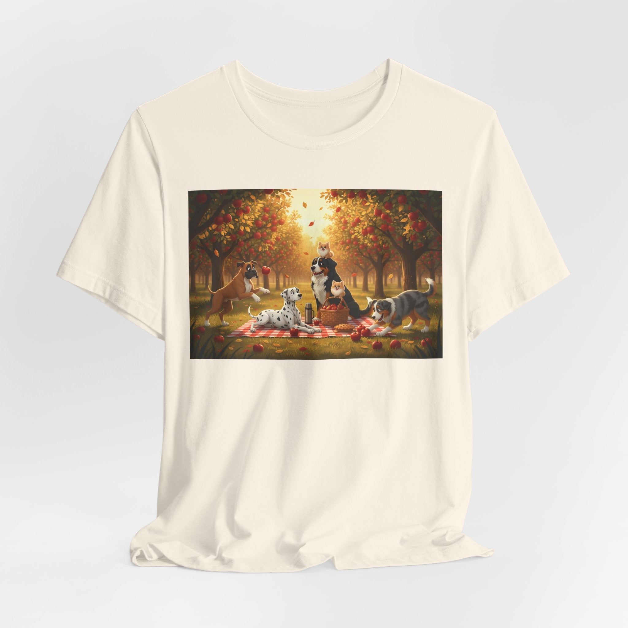 Dogs Autumn Picnic T‑Shirt — Cozy Fall Forest Canine Scene