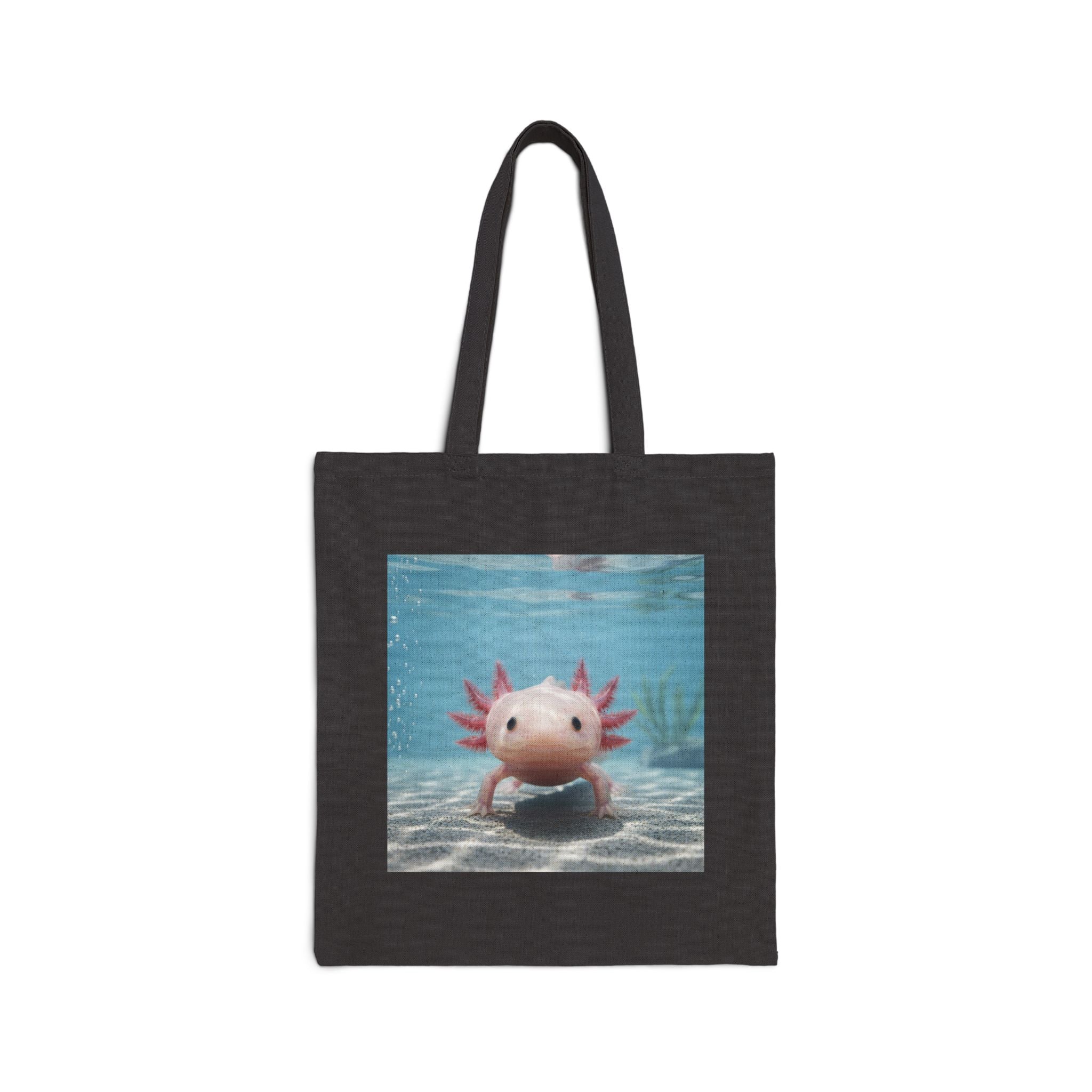 Axolotl Canvas Tote Bag — Cute Underwater Pet Illustration Cotton Shopper