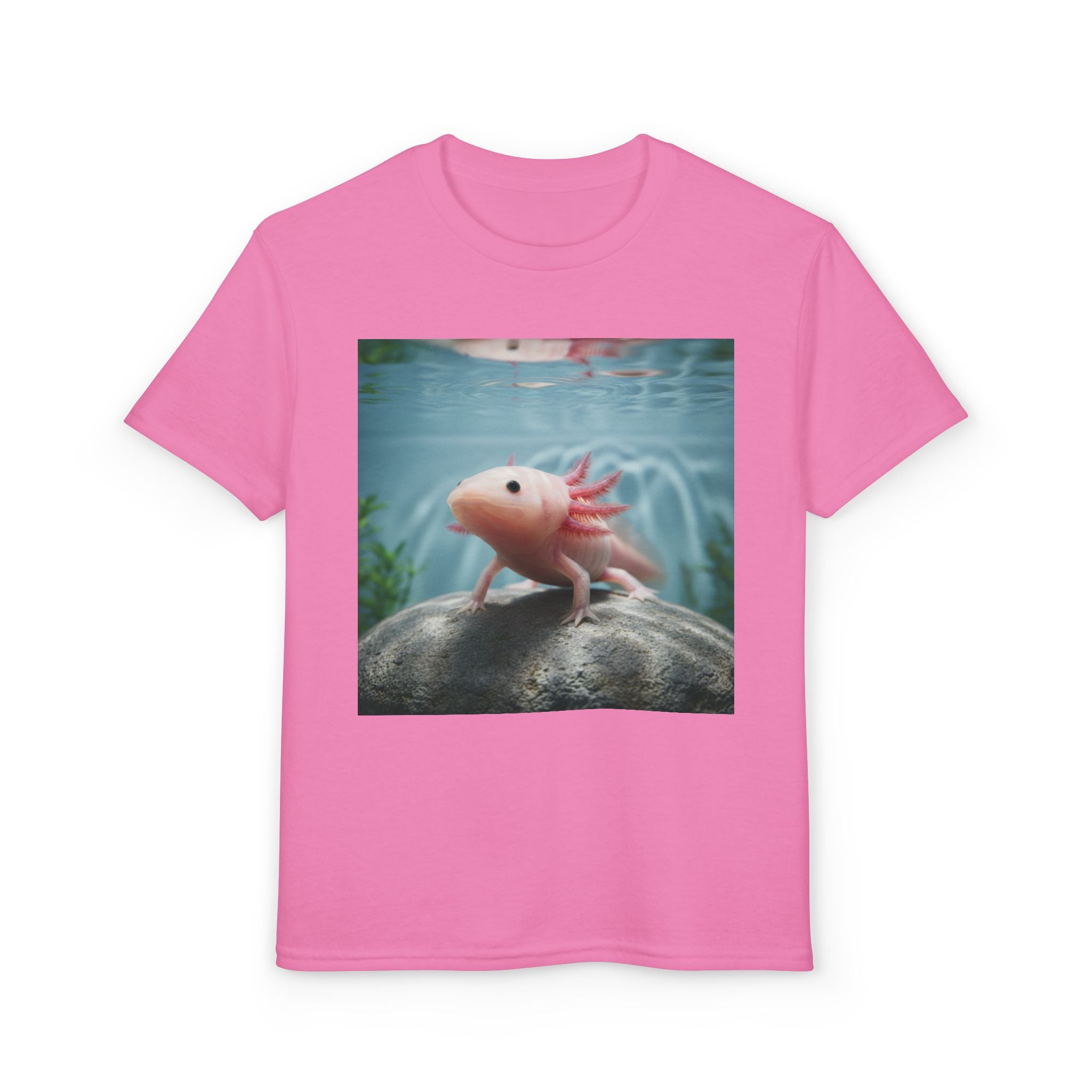 Axolotl Kids T‑Shirt – Cute Pink Axolotl Aquarium Design
