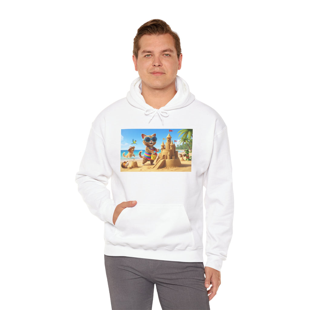 Beach Cat Sandcastle Hoodie — Cute Summer Cat Graphic Sweatshirt
