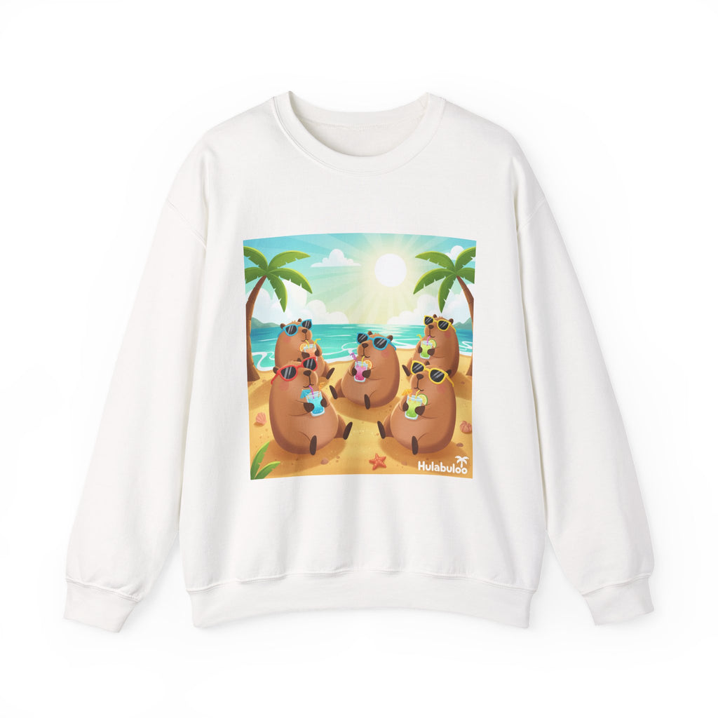 Capybara  Beach Crewneck Sweatshirt — Cute Tropical Capybaras Drinking Cocktails