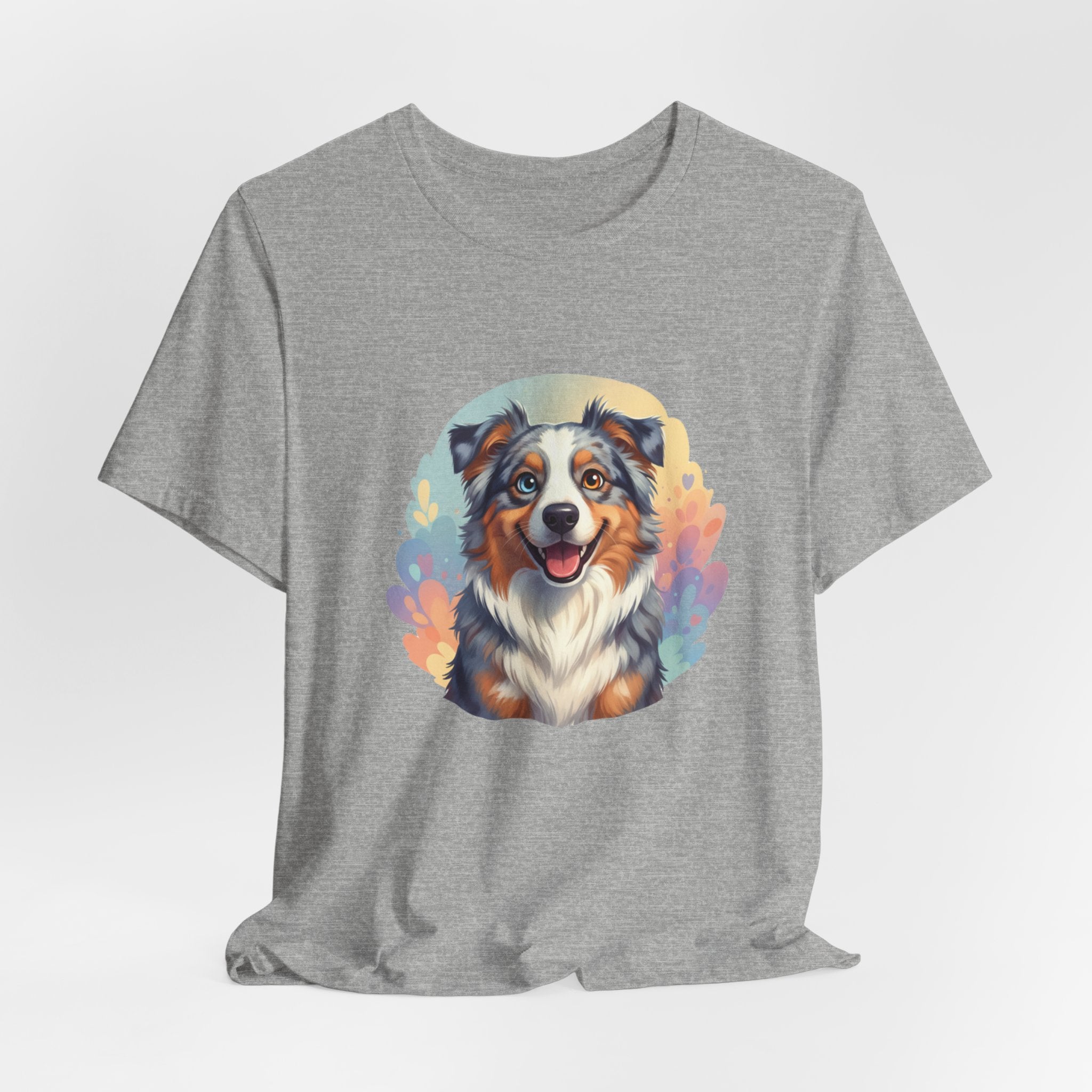Australian Shepherd Dog Portrait T‑Shirt — Colorful Watercolor Pet Tee