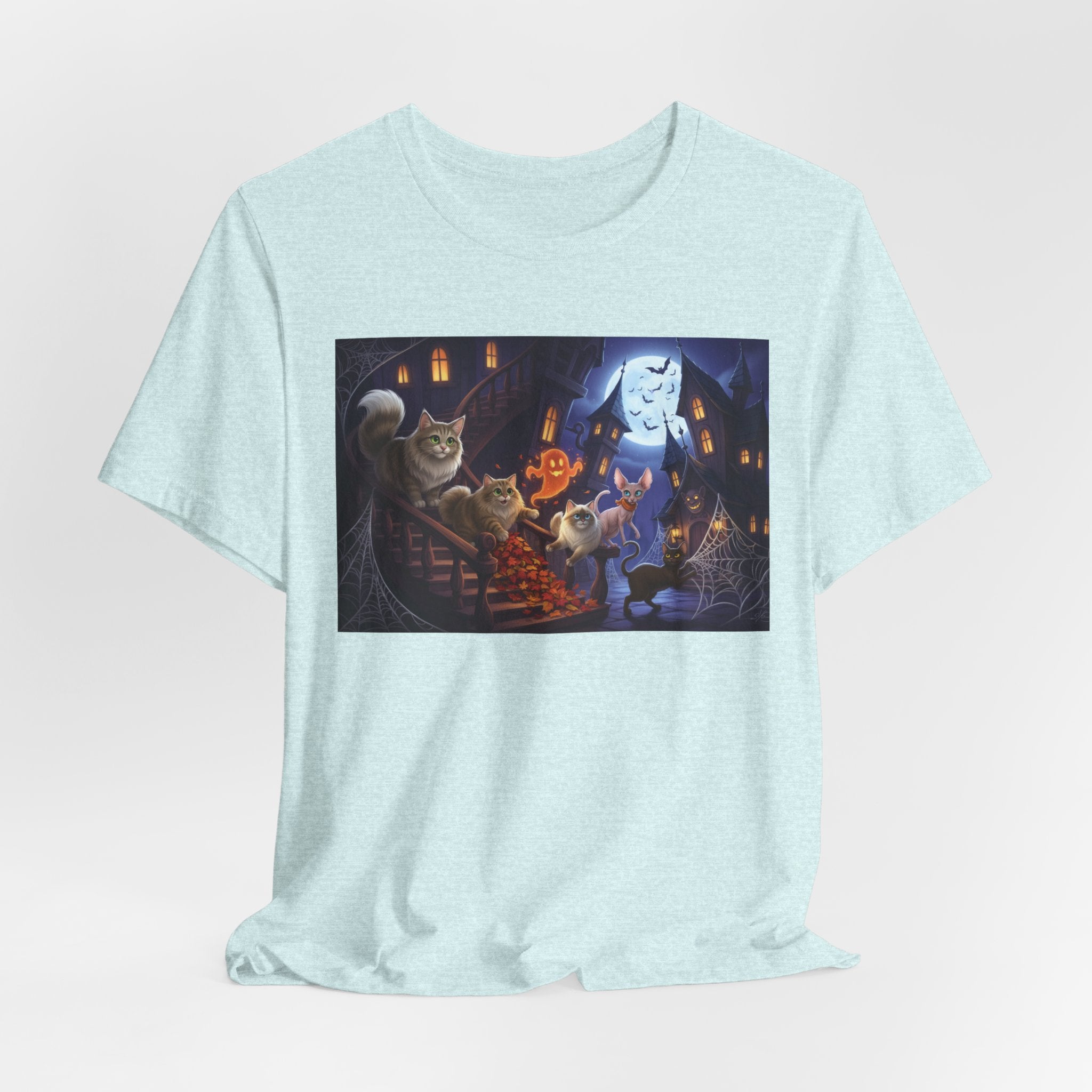 Cats Halloween Ghost & Cats Tee — Trick-or-Treat Night Graphic T-Shirt