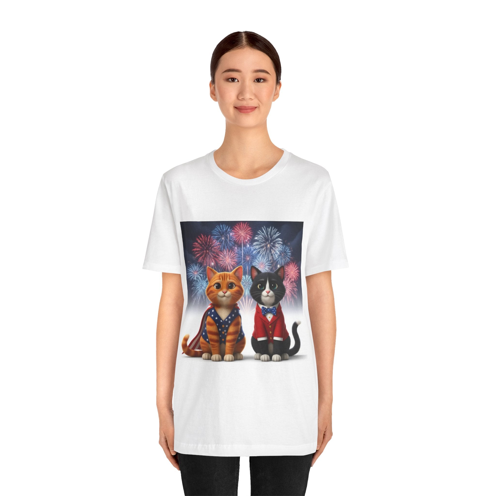 Patriotic Cats T‑Shirt — Cute Kittens with Fireworks (Fourth of July)