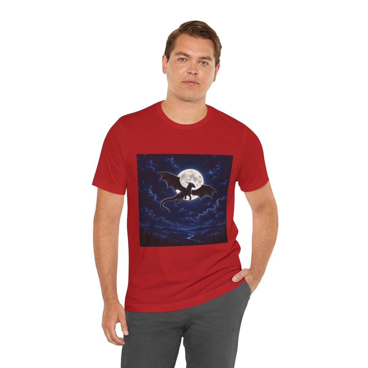 Dragon Silhouette T-Shirt — Moonlit Night Fantasy Tee