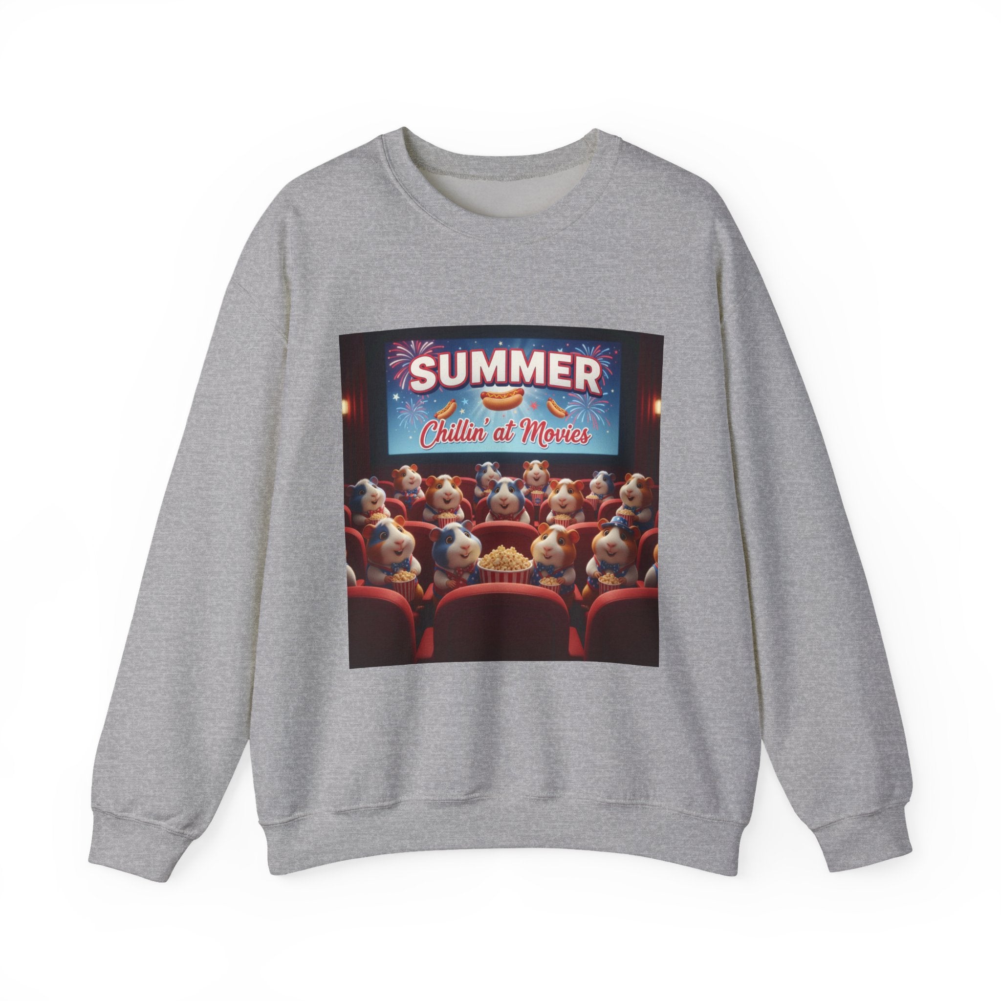 Crewneck Sweatshirt — "Summer Chillin' at Movies" Vintage Cinema Puppy Theater Design
