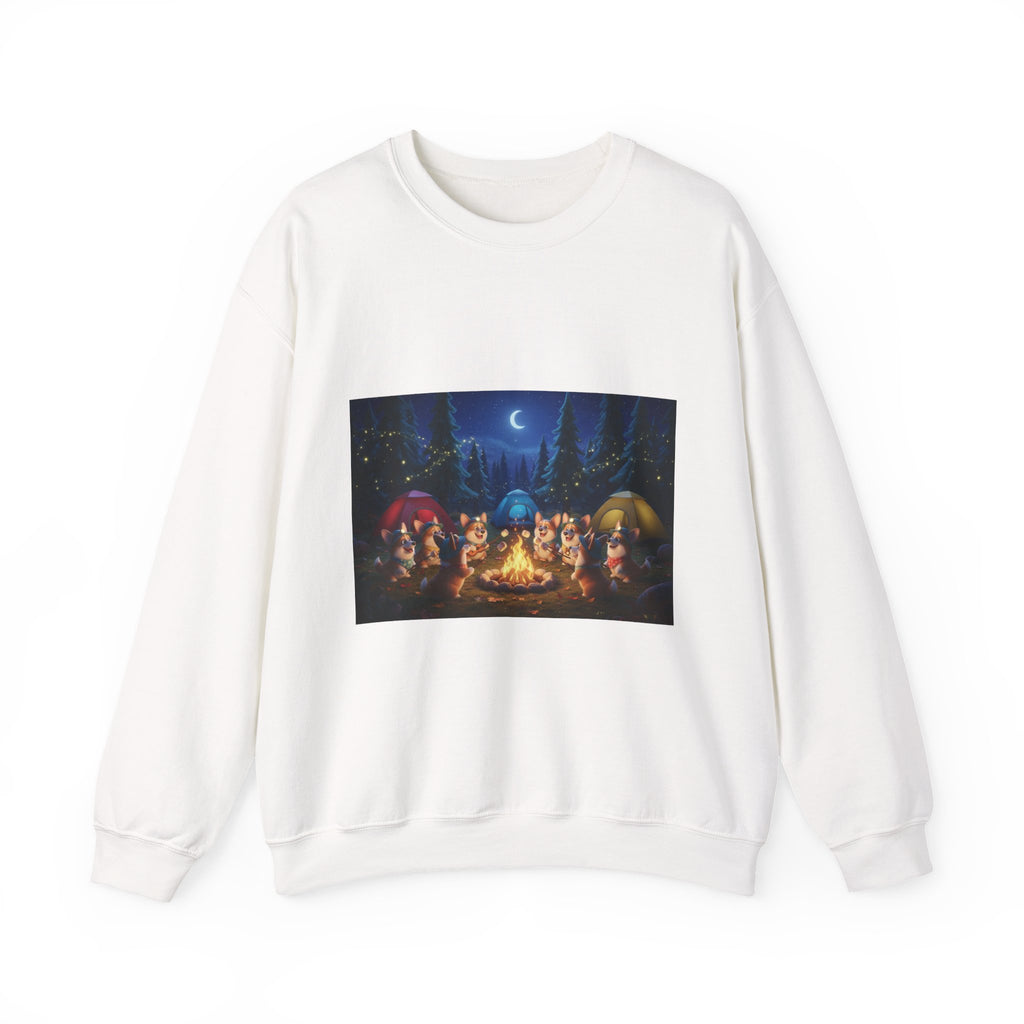 Camping Corgis Campfire Crewneck Sweatshirt – Night Forest Tents & Cozy Friends Design