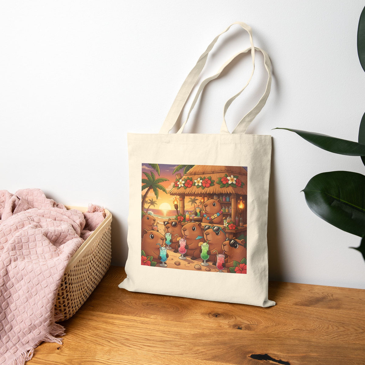 Capybaras Beach Scene Tote Bag