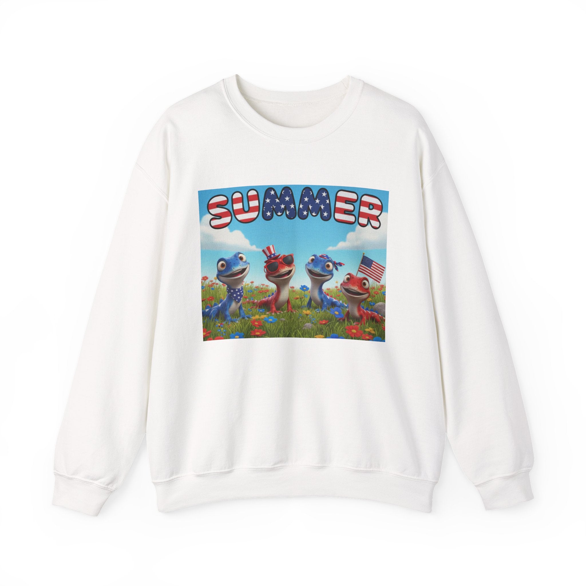 Lizard Meadow Family Summer Crewneck Sweatshirt - Colorful Patriotic Cartoon Sweatshirt
