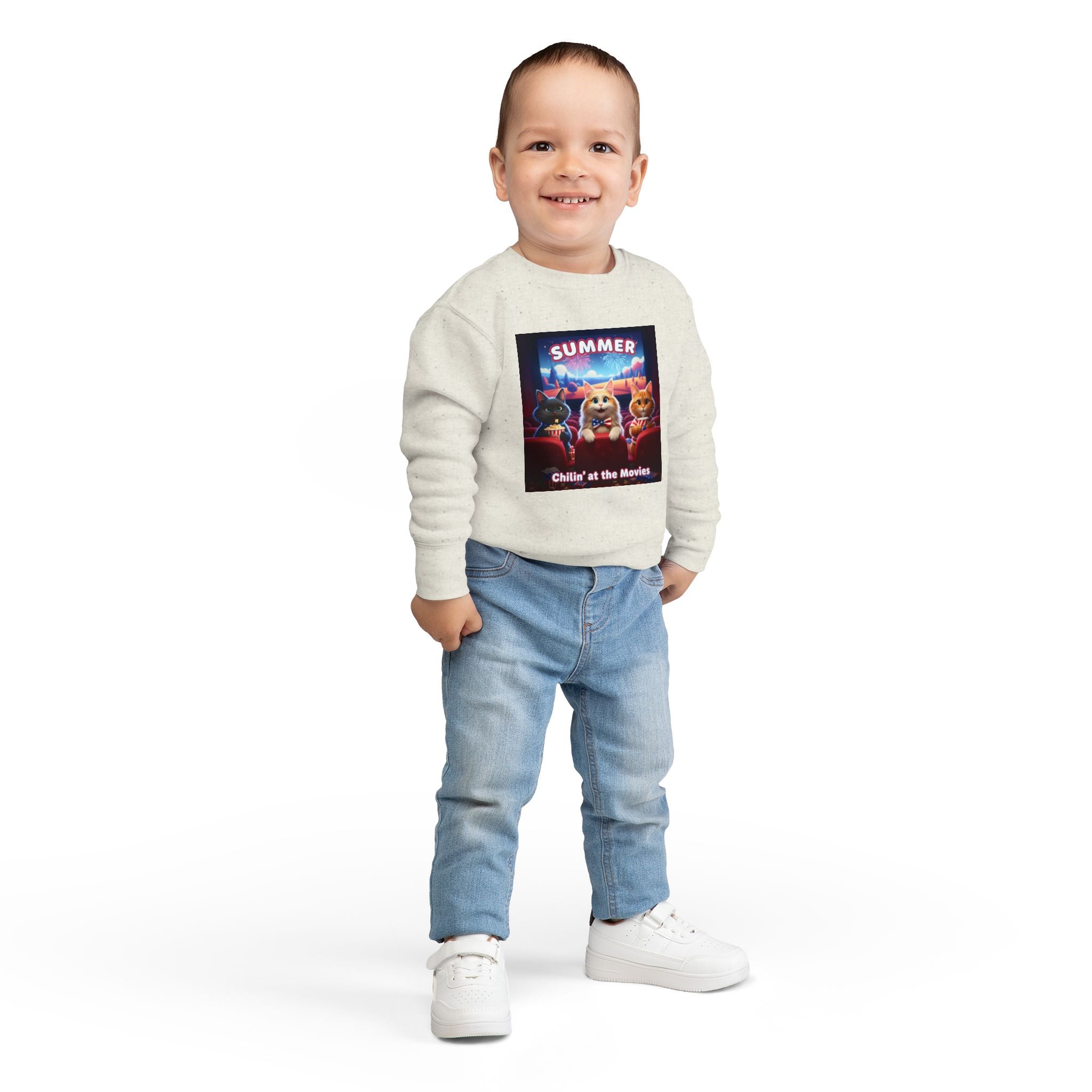 Kitties Movie Toddler Sweatshirt - "Summer Chillin' at the Movies" Cute Cats Movie Night Pullover