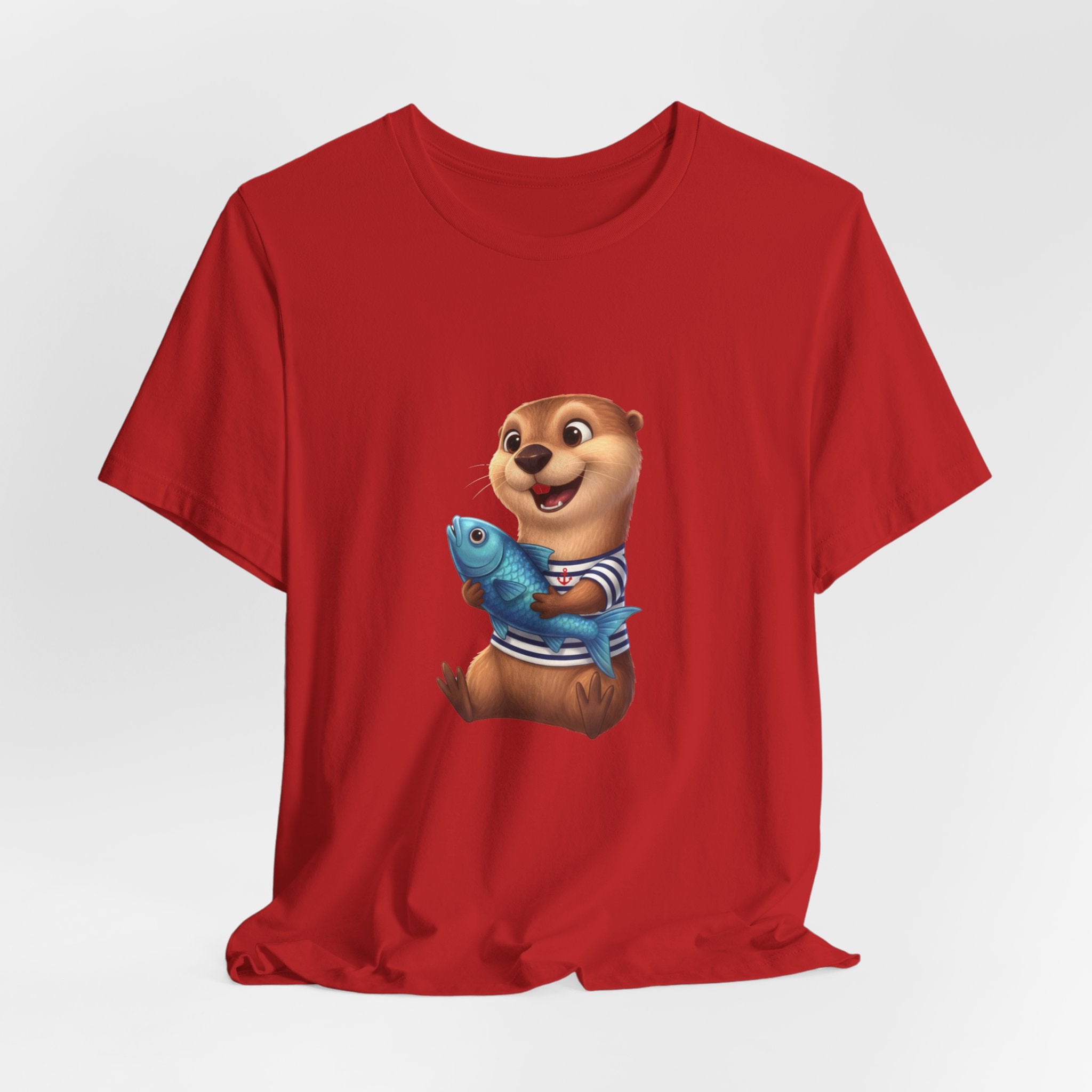 Otter Holding Fish Tee — Cute Marine Animal T-Shirt