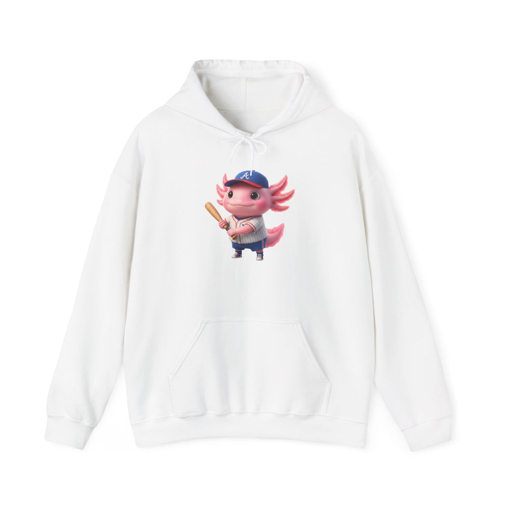 Axolotl Baseball Boy Hoodie — Cute Pink Axolotl Holding Bat Pullover