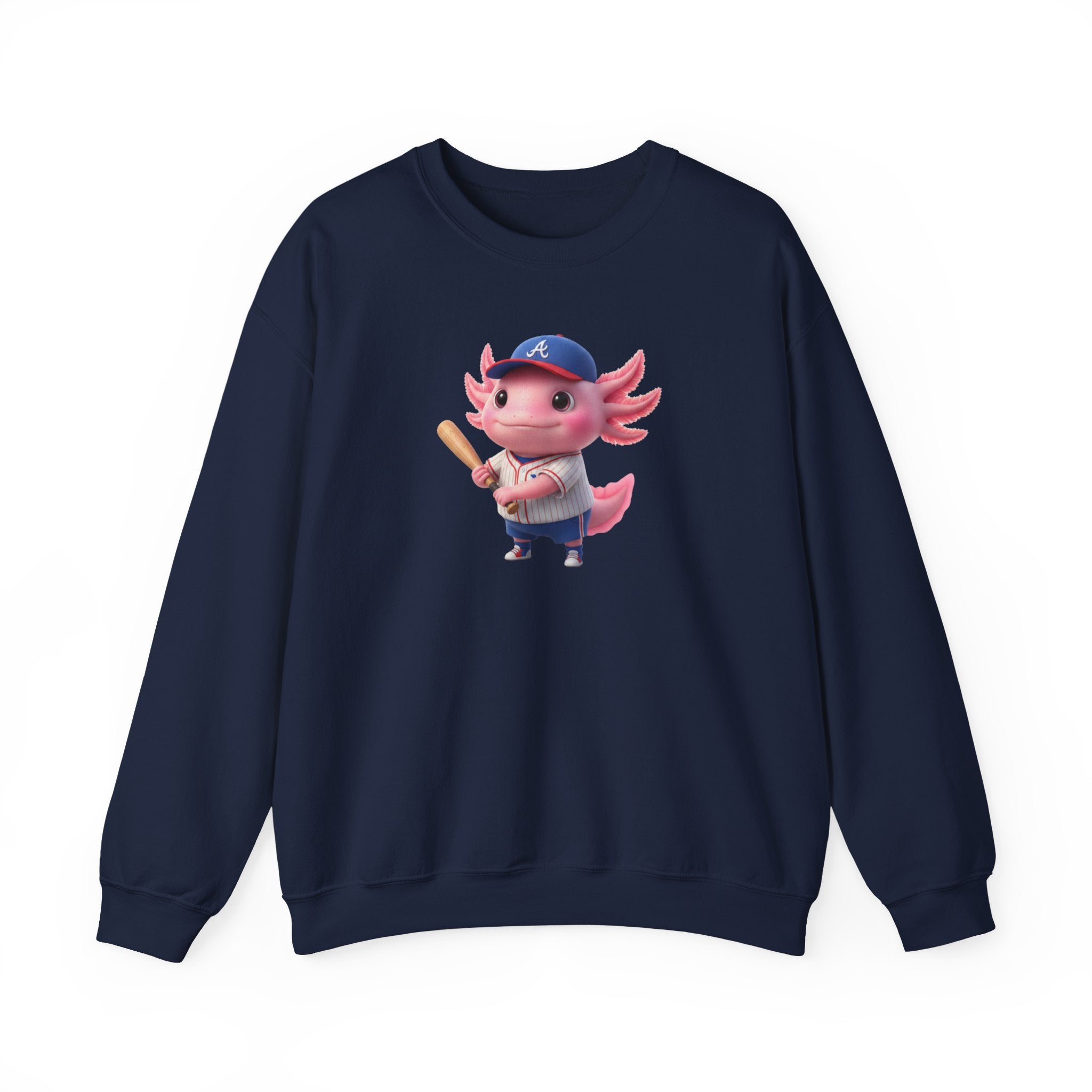 Axolotl Baseball Boy Crewneck Sweatshirt — Cute Axolotl Baseball Player Graphic