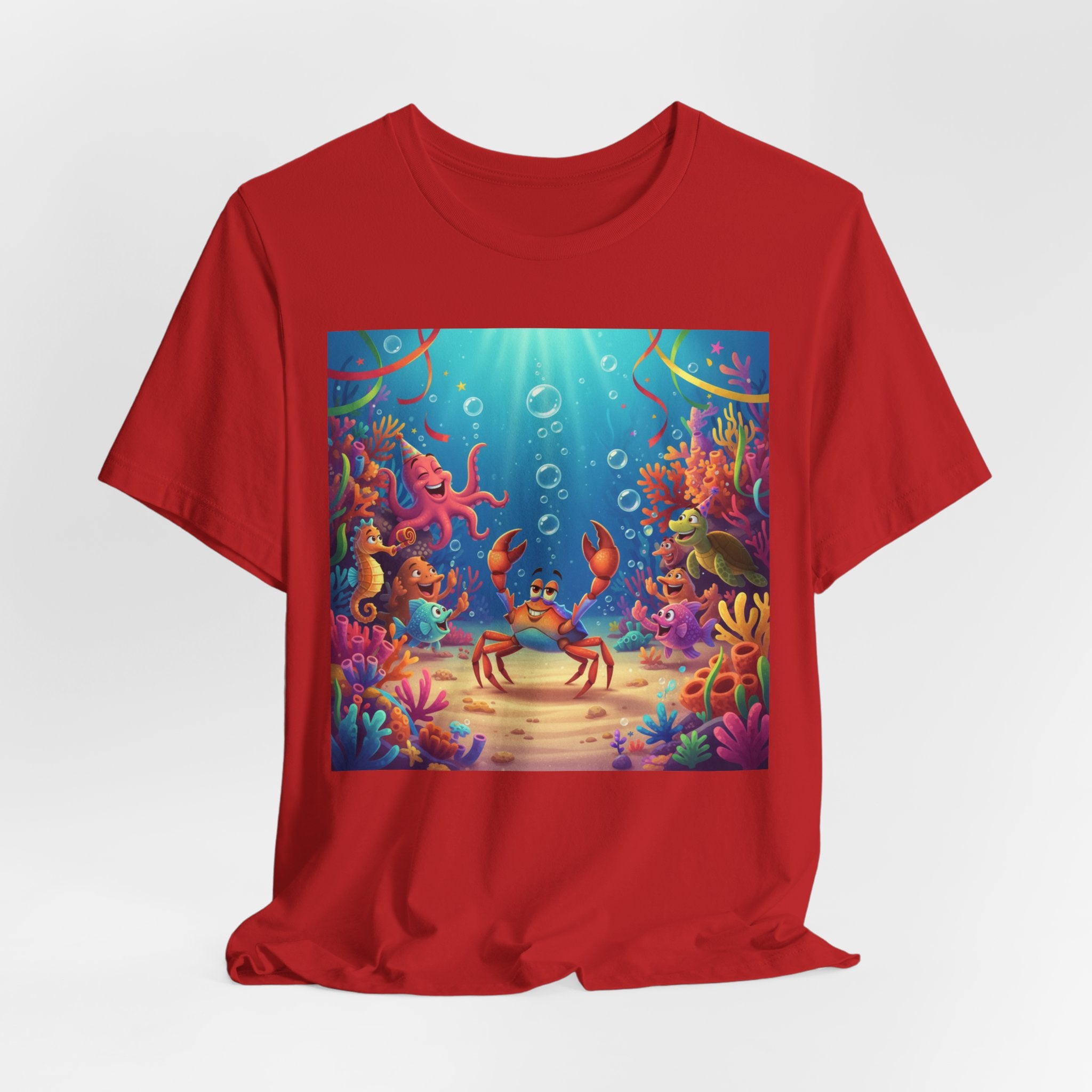 Sea Underwater Crab Cartoon T-Shirt — Colorful Ocean Life Kids Tee