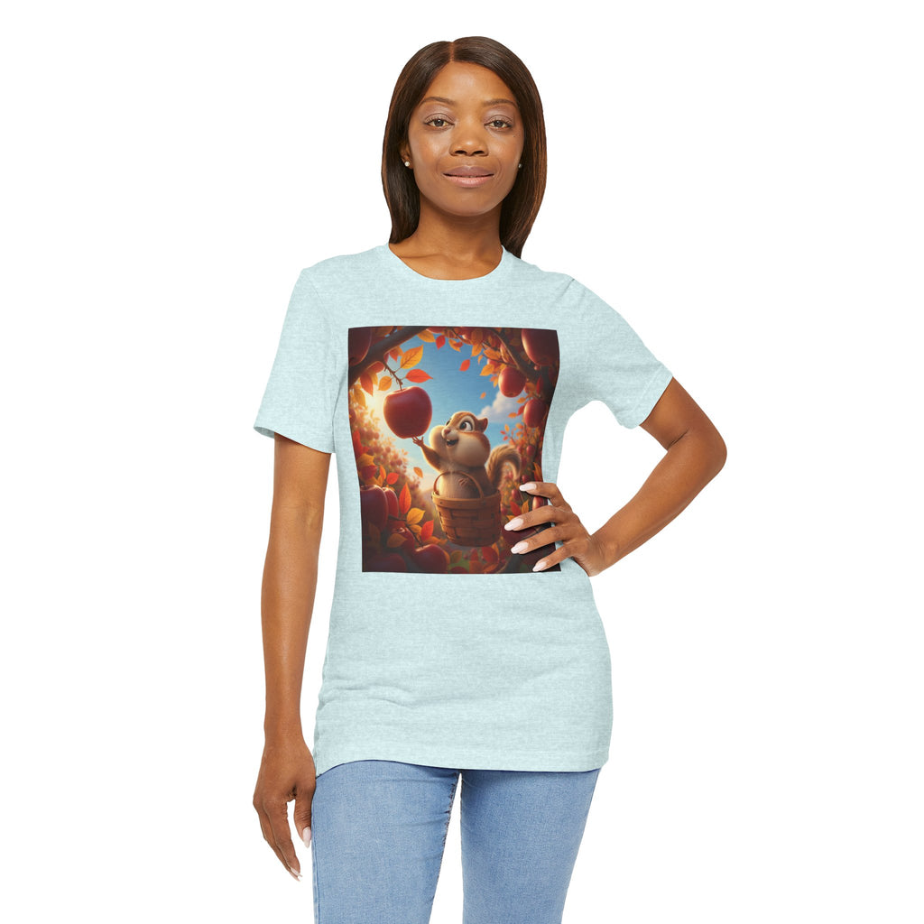 Autumn Squirrel Harvest T-Shirt — Cute Cartoon Squirrel Picking Apples