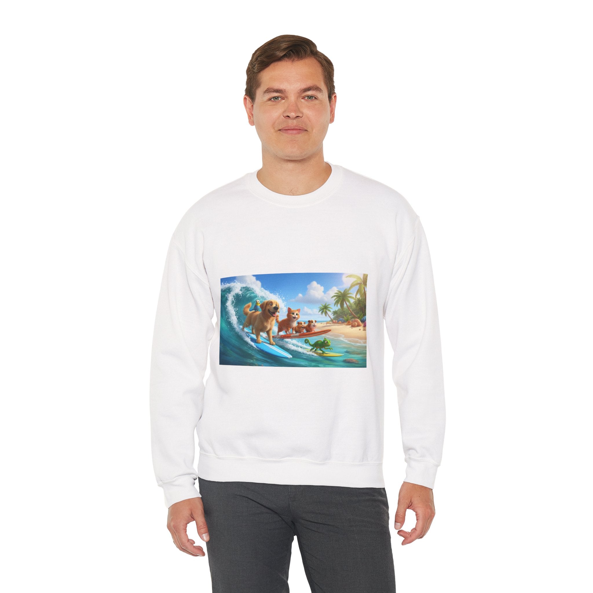 Surfing Dogs Crewneck Sweatshirt – Beach Puppy Wave Graphic