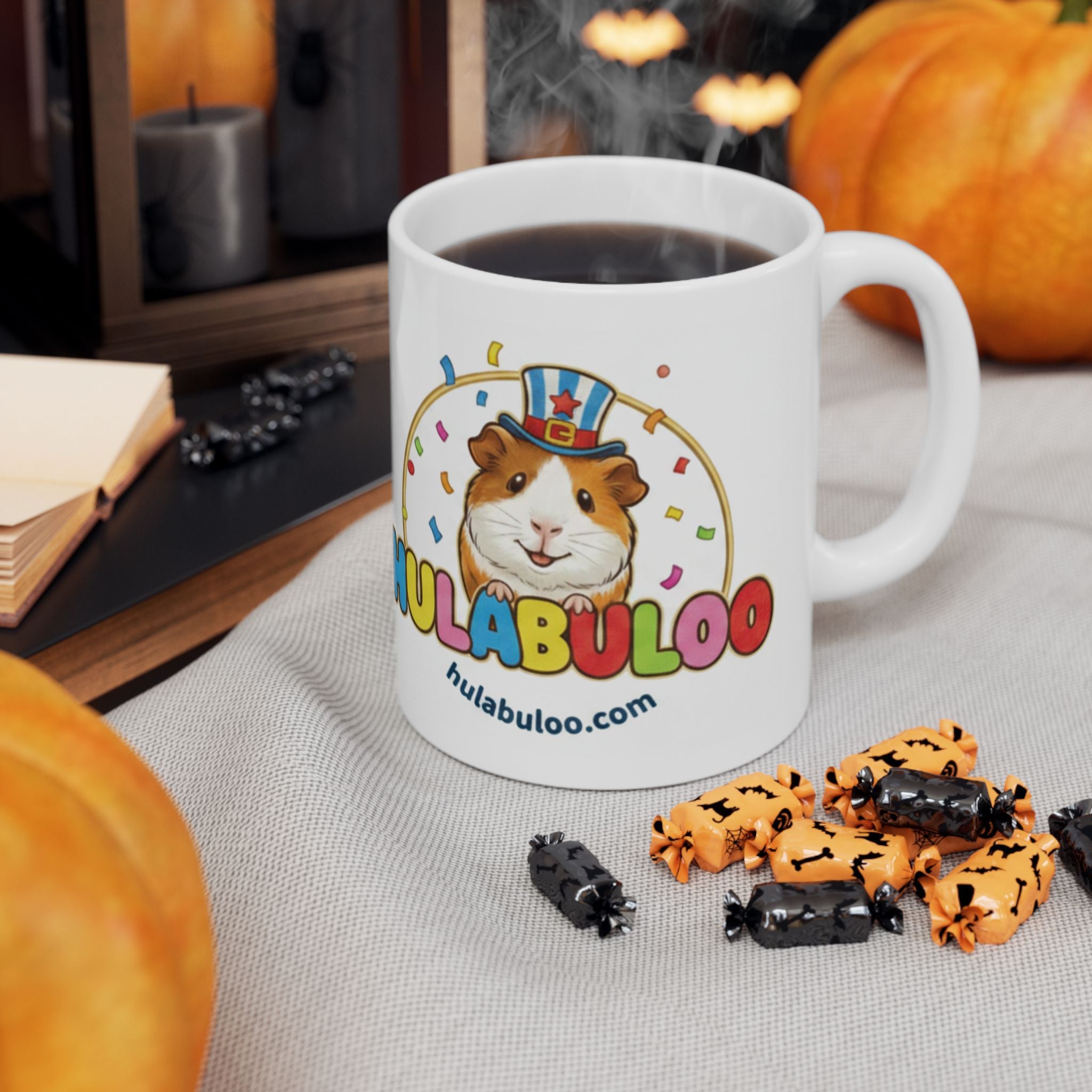 Hulabuloo Guinea Pig Mug — 2-Sided Logo Ceramic Coffee Cup (11oz, 15oz)