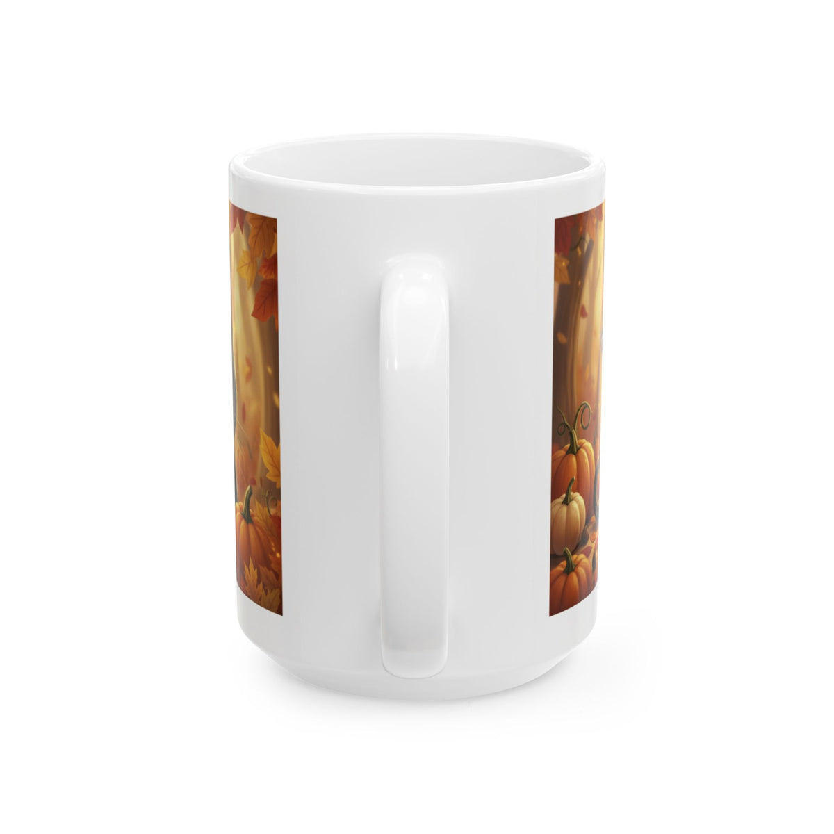 Autumn Pumpkin Cat Ceramic Mug — Fall Leaves Coffee Cup