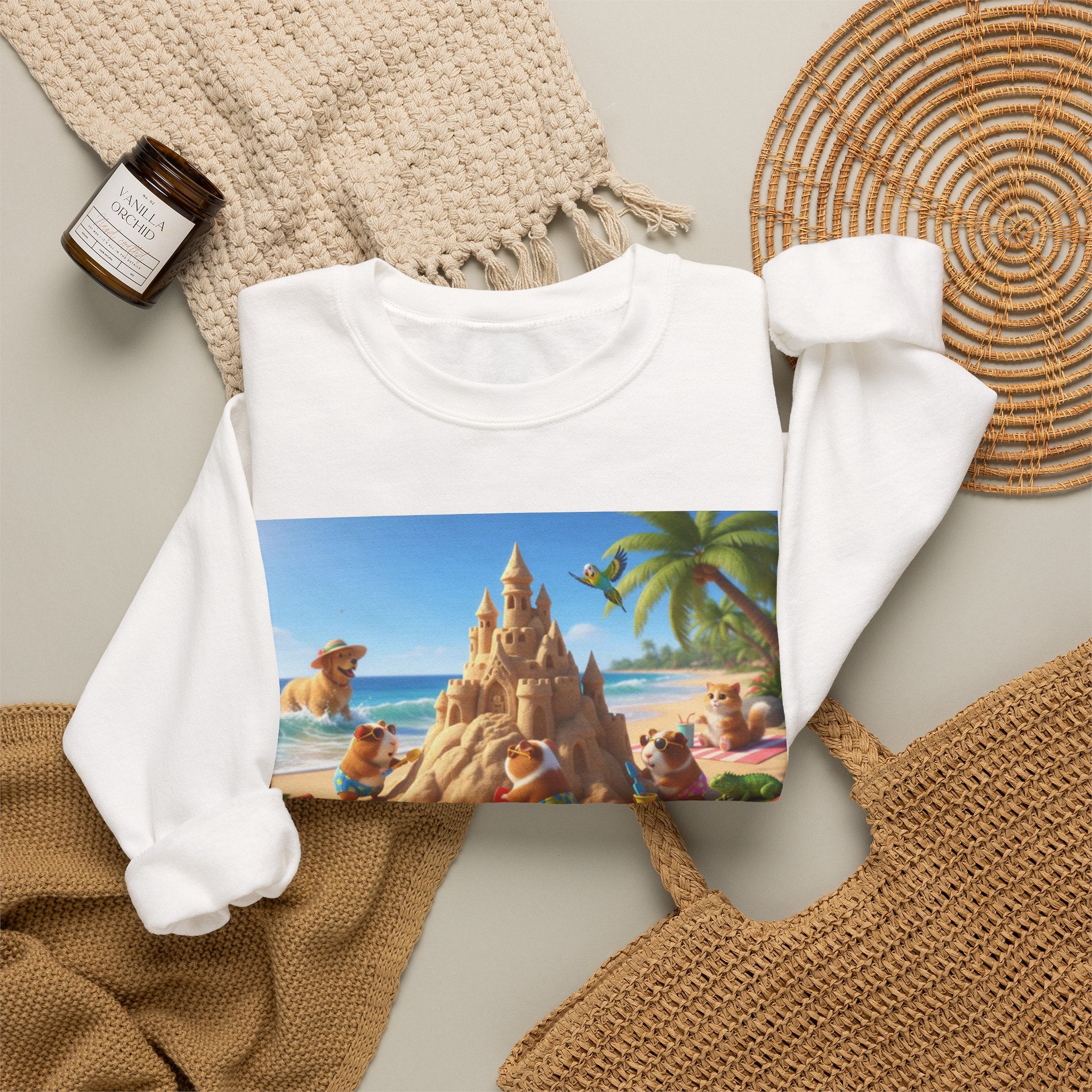 Guinea Pigs Summer — Beach Sandcastle Sweatshirt | Cute Guinea Pig Graphic Crewneck