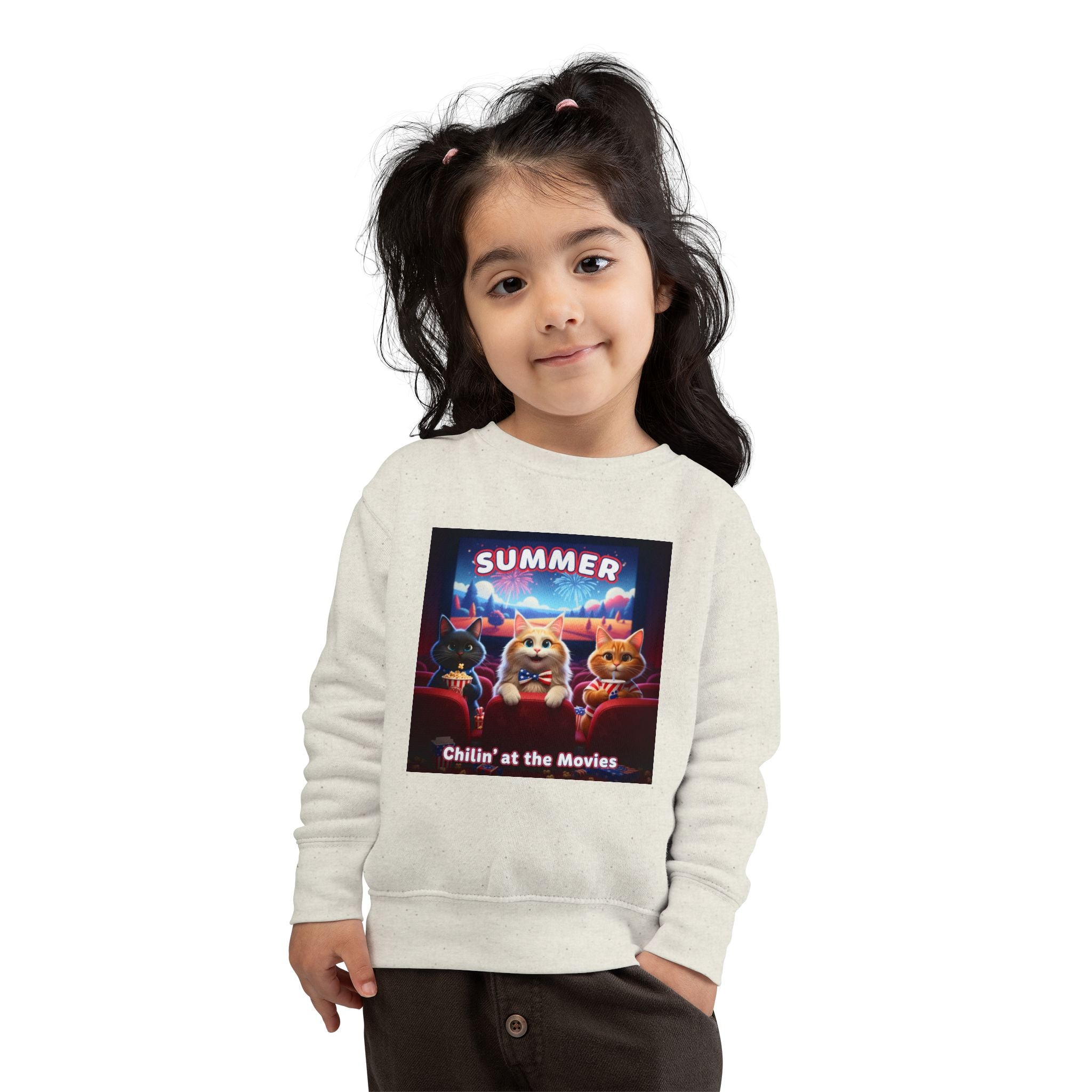 Kitties Movie Toddler Sweatshirt - "Summer Chillin' at the Movies" Cute Cats Movie Night Pullover
