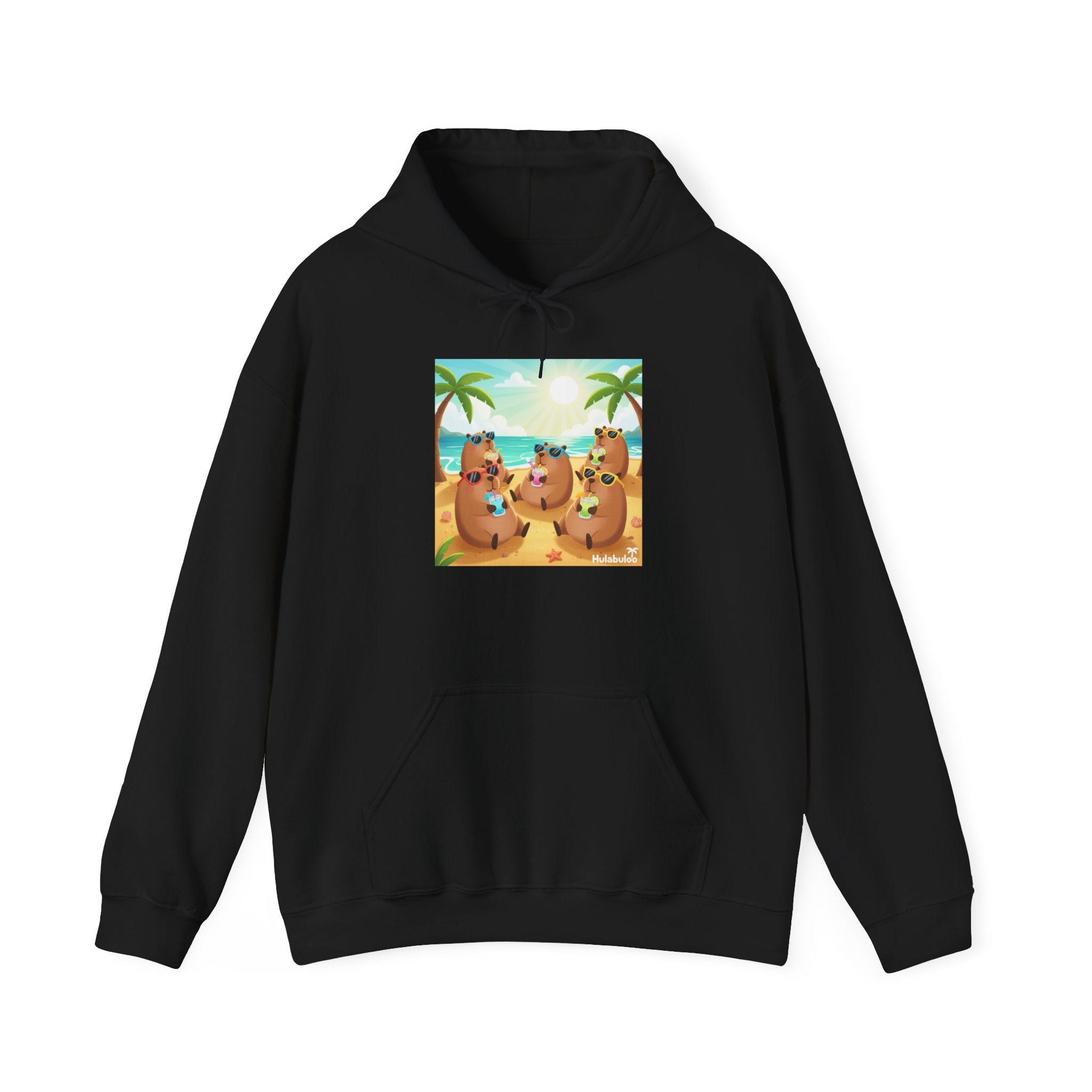 Capybaras at the Beach Hoodie — Cute Palm Tree Vacation Pullover