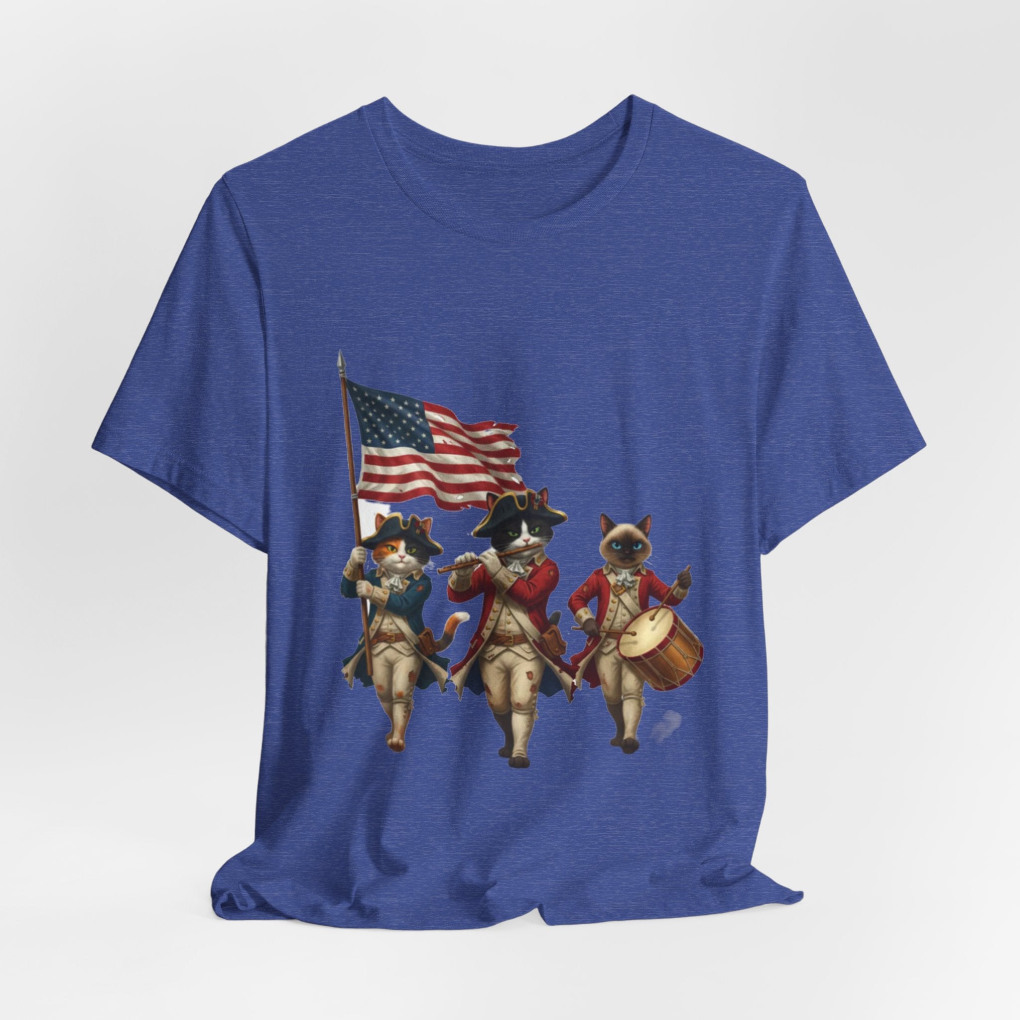 Patriotic Cats Playing Fife & Drum T-Shirt — Vintage Americana Fourth of July Tee