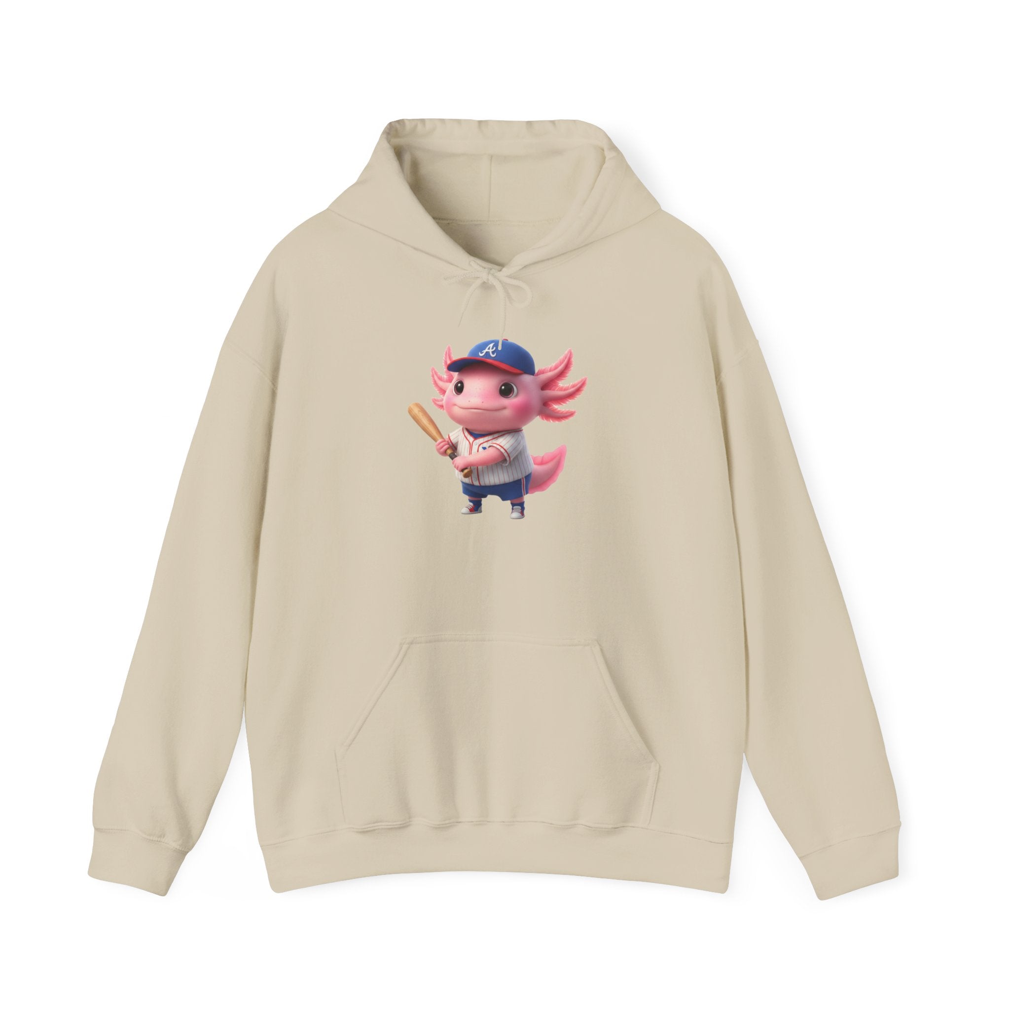 Axolotl Baseball Boy Hoodie — Cute Pink Axolotl Holding Bat Pullover