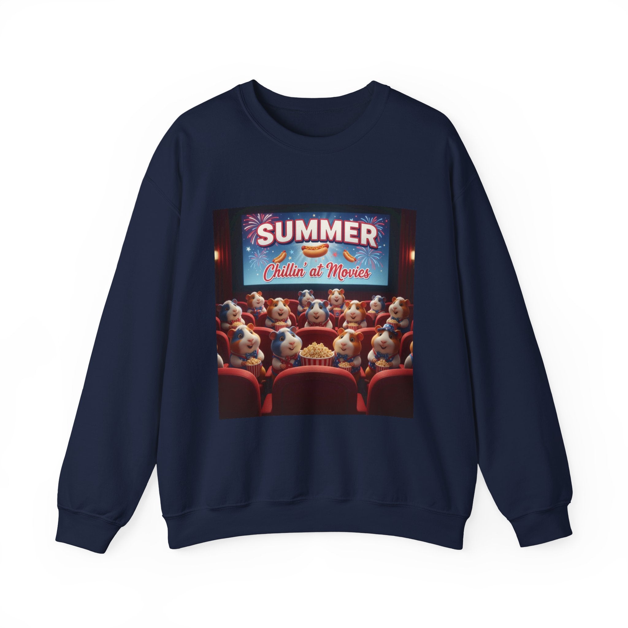Crewneck Sweatshirt — "Summer Chillin' at Movies" Vintage Cinema Puppy Theater Design