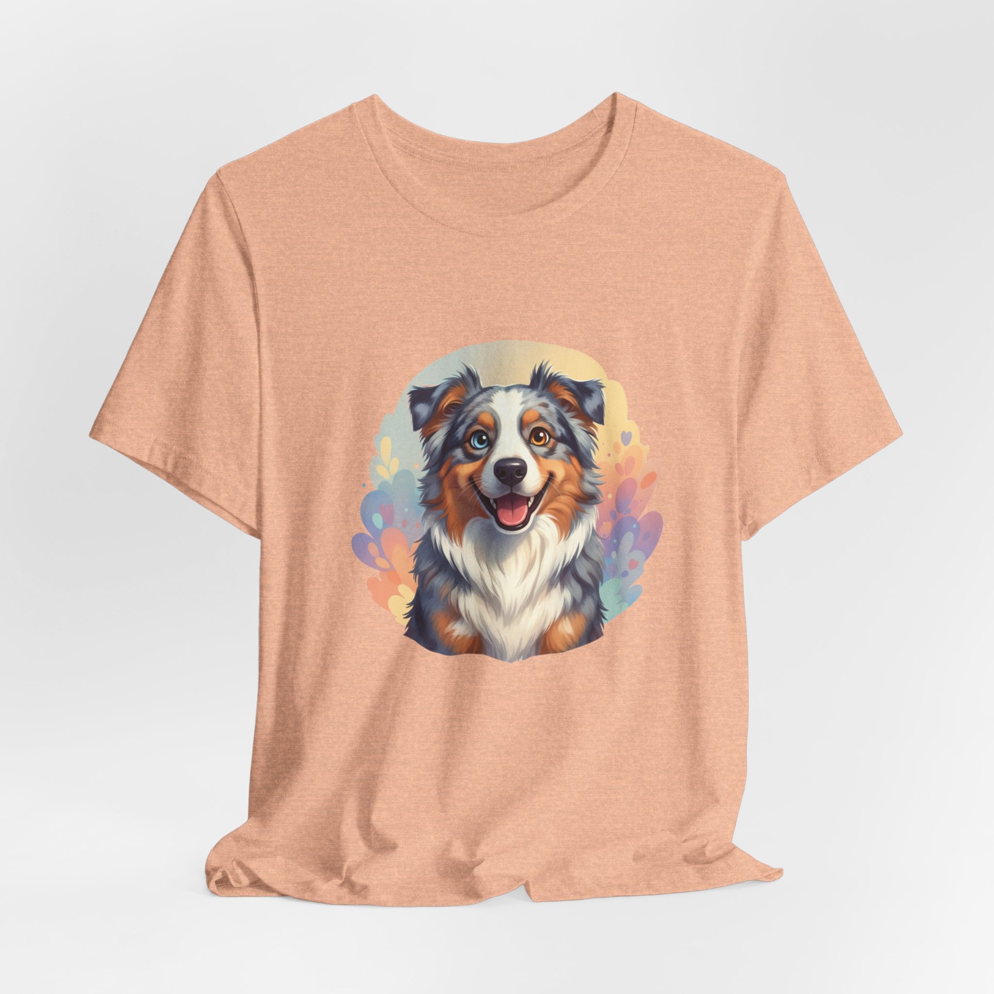 Australian Shepherd Dog Portrait T‑Shirt — Colorful Watercolor Pet Tee
