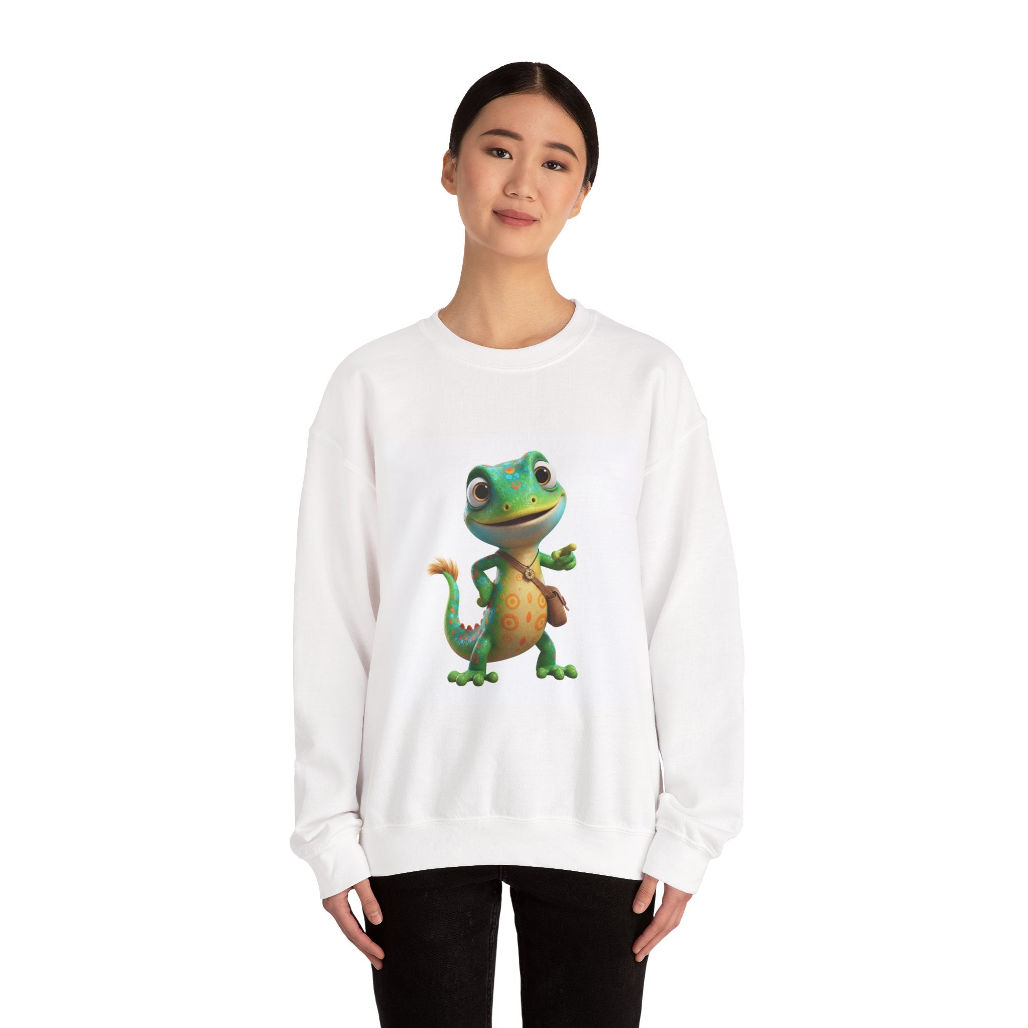 Gecko Buddy Crewneck Sweatshirt — Cute Cartoon Lizard Pullover