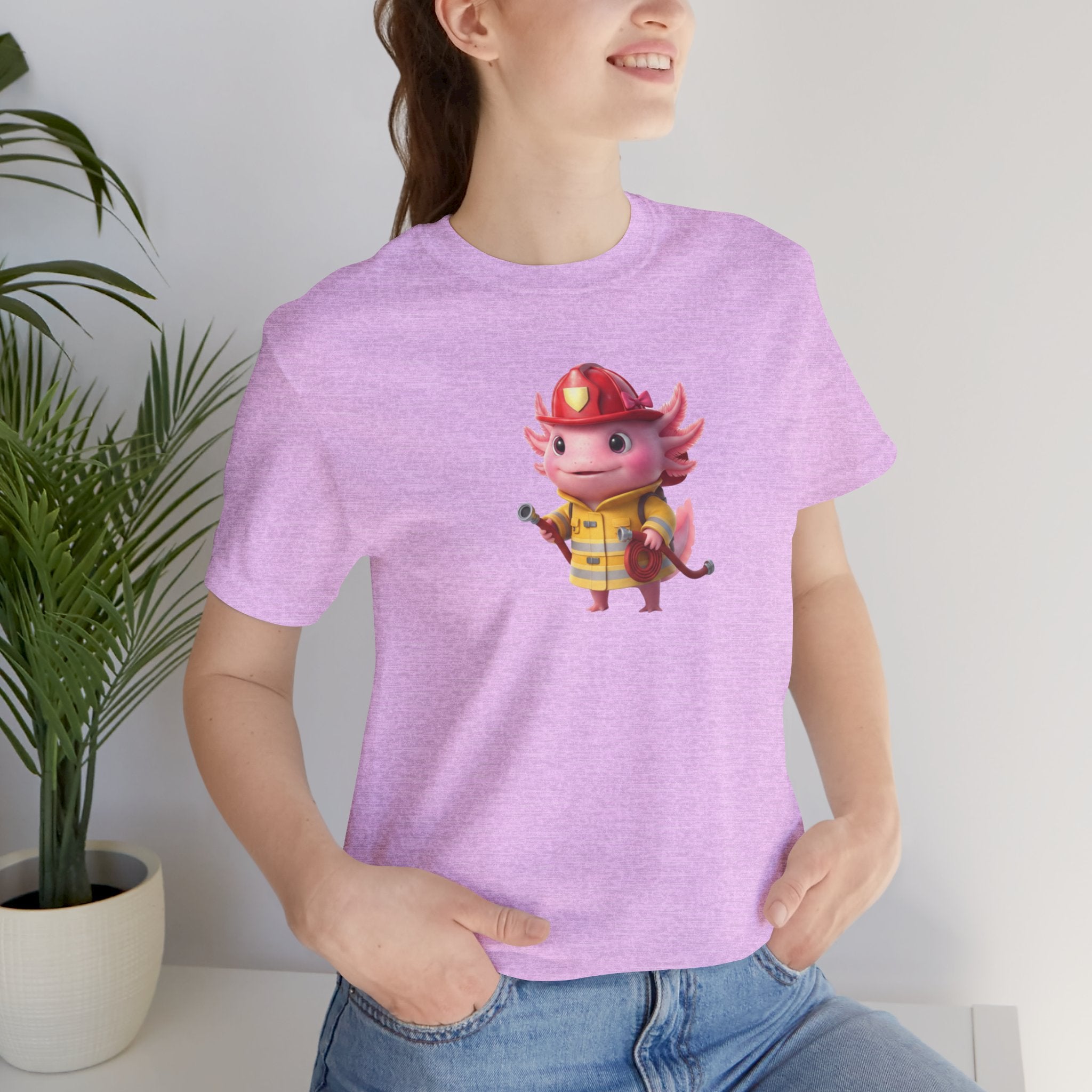 Axolotl Firefighter Girl T-Shirt — Cute Kid’s Firefighter Axolotl Graphic Tee