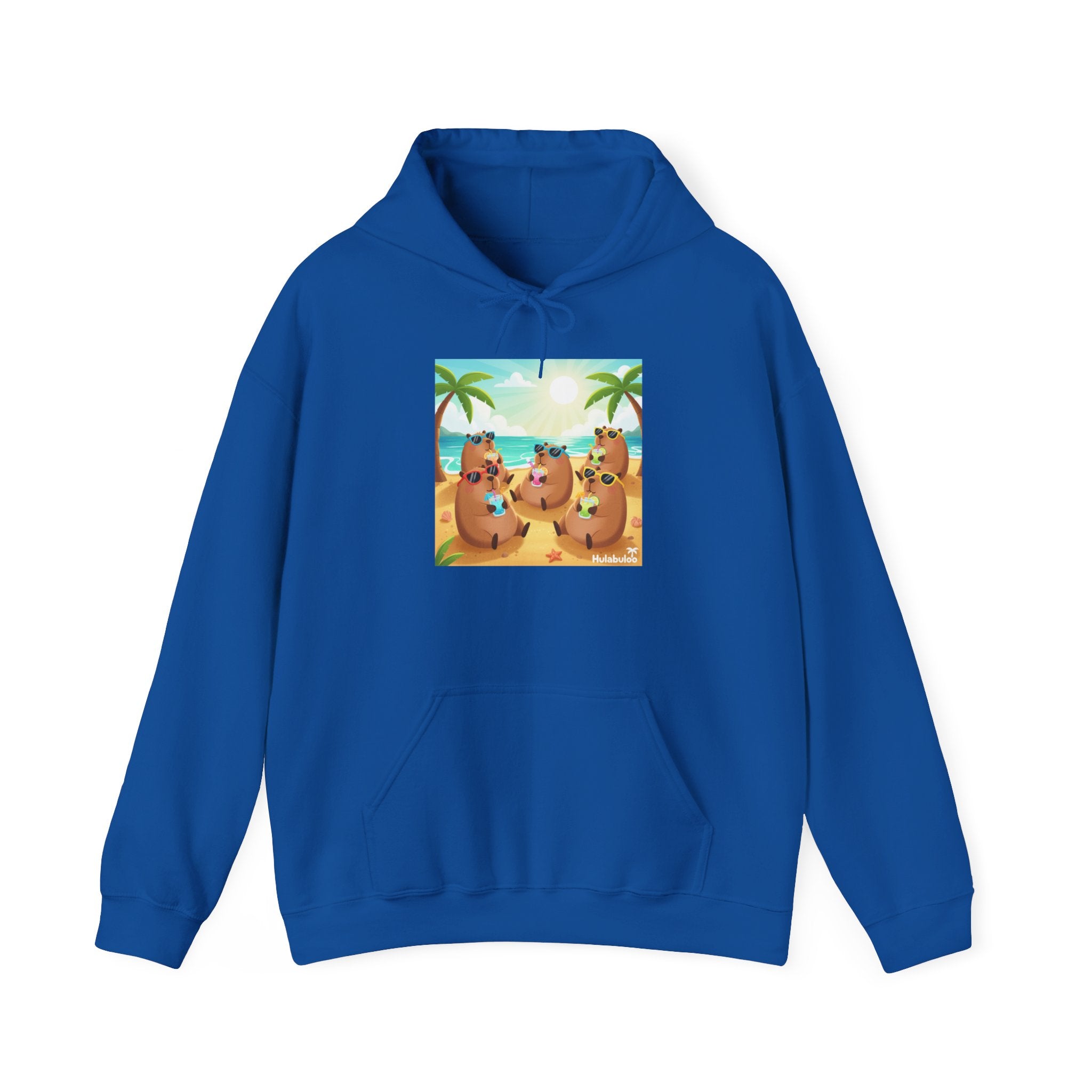 Capybaras at the Beach Hoodie — Cute Palm Tree Vacation Pullover