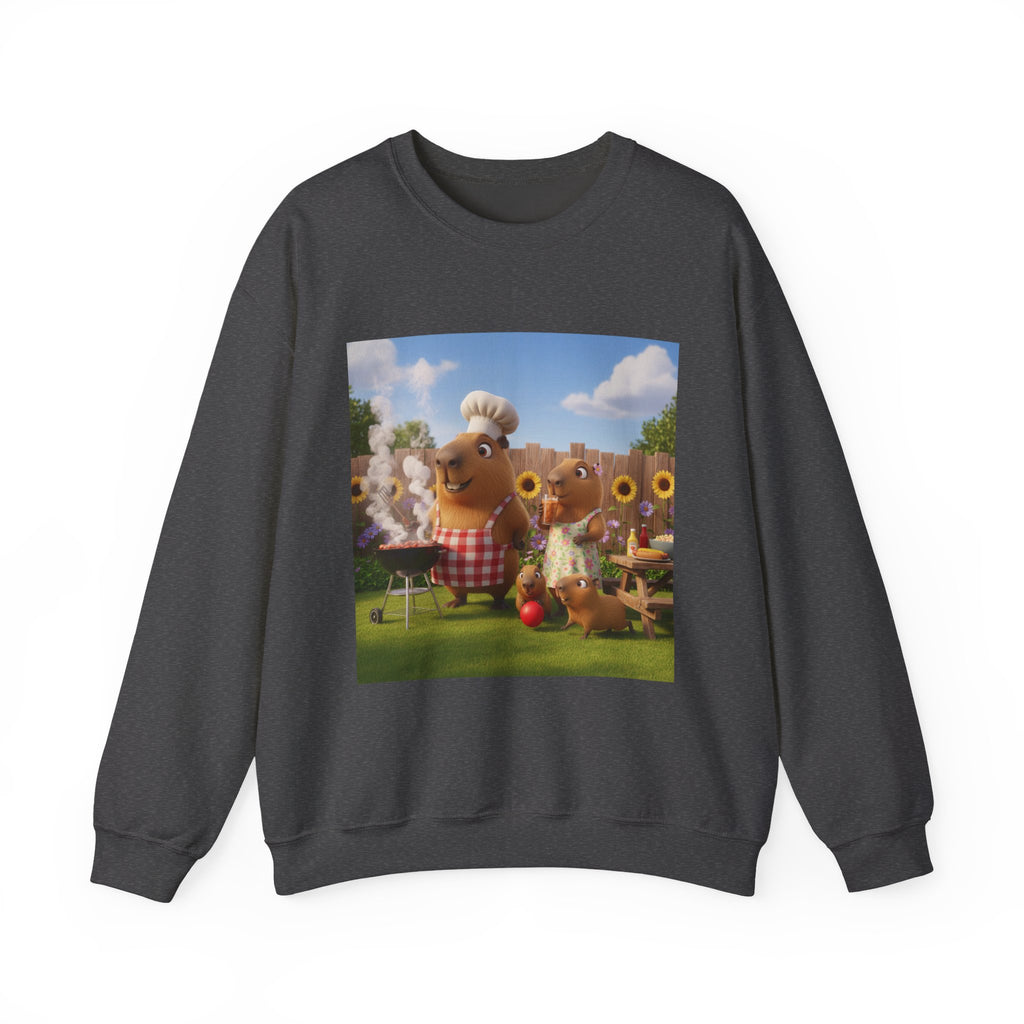 Capybara BBQ Crewneck Sweatshirt — Whimsical Capybara Family Illustration